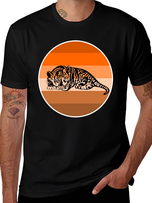 Tiger Graphic Tee - Retro Striped Design