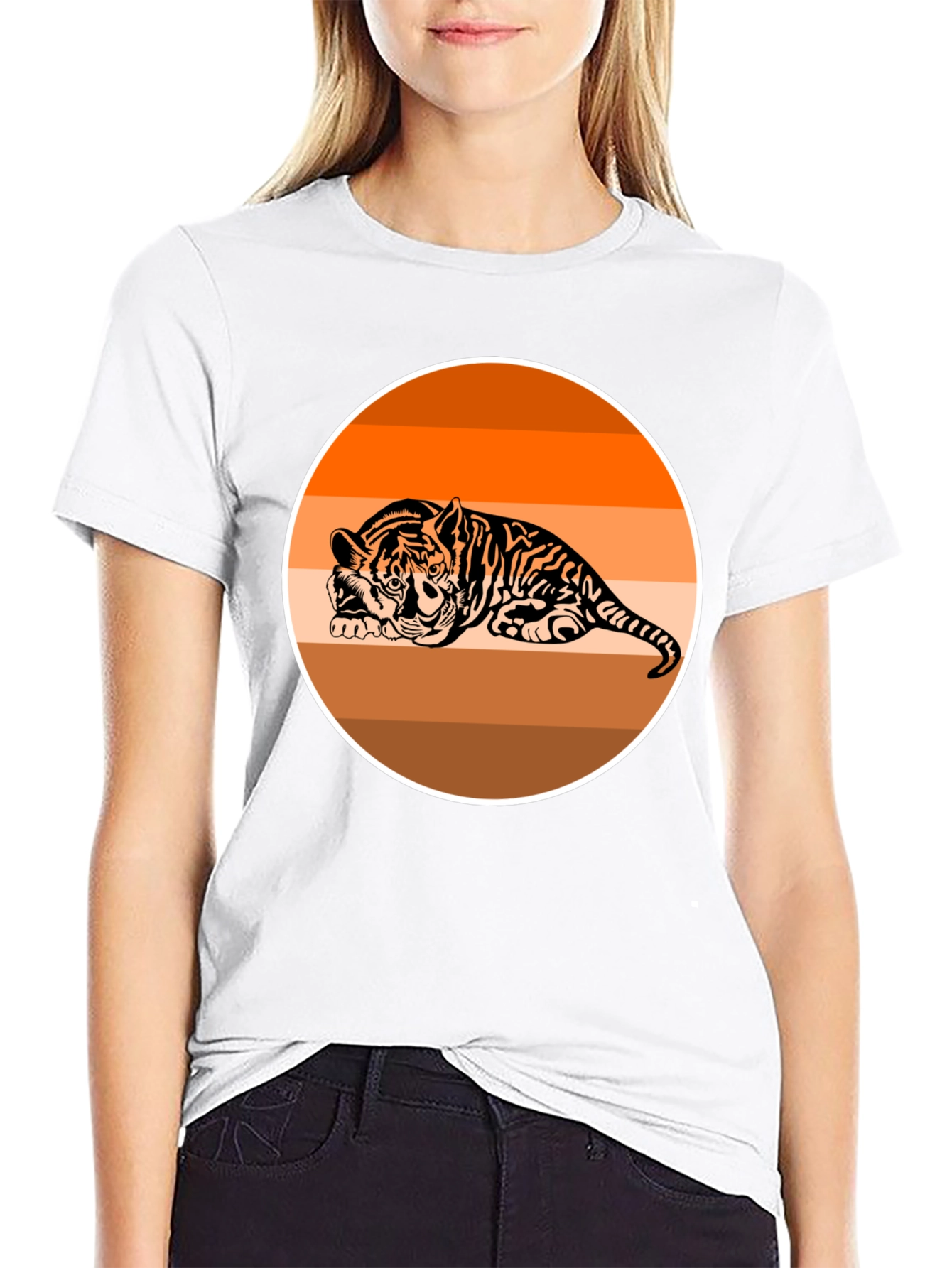 Tiger Graphic Tee - Retro Striped Design