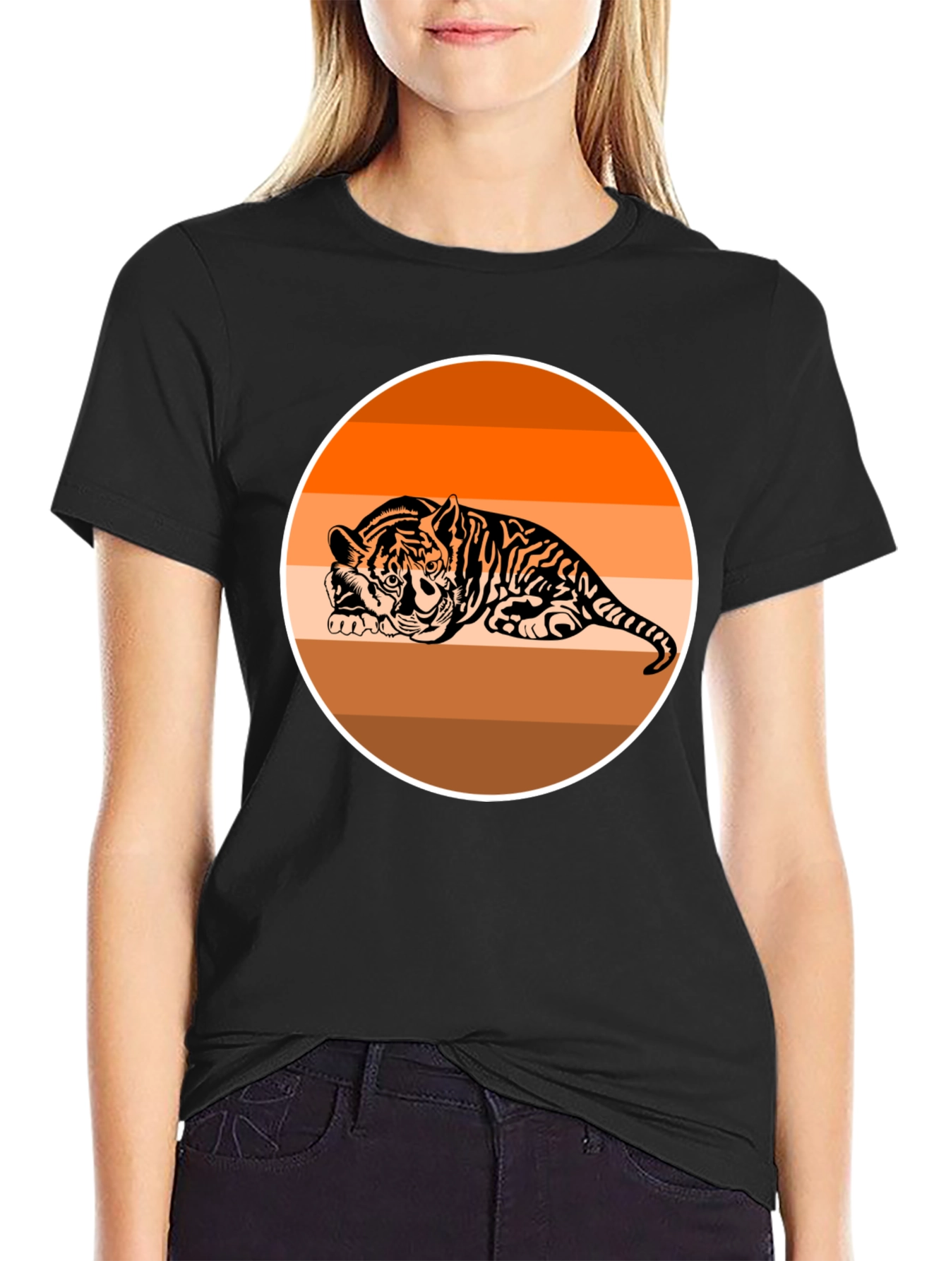 Tiger Graphic Tee - Retro Striped Design