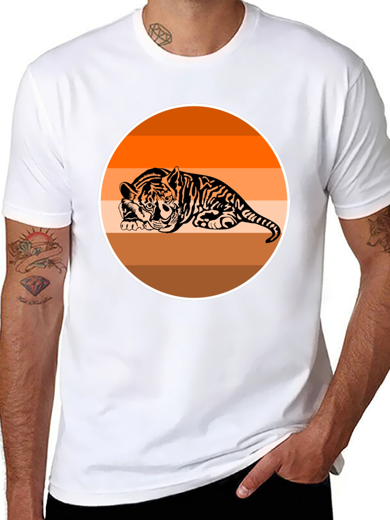 Tiger Graphic Tee - Retro Striped Design