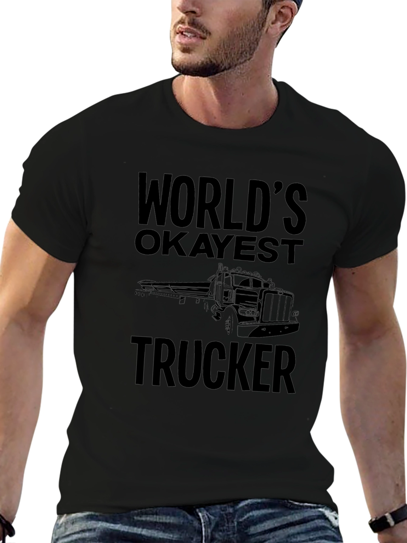 Worlds Okayest Trucker Black T-Shirt