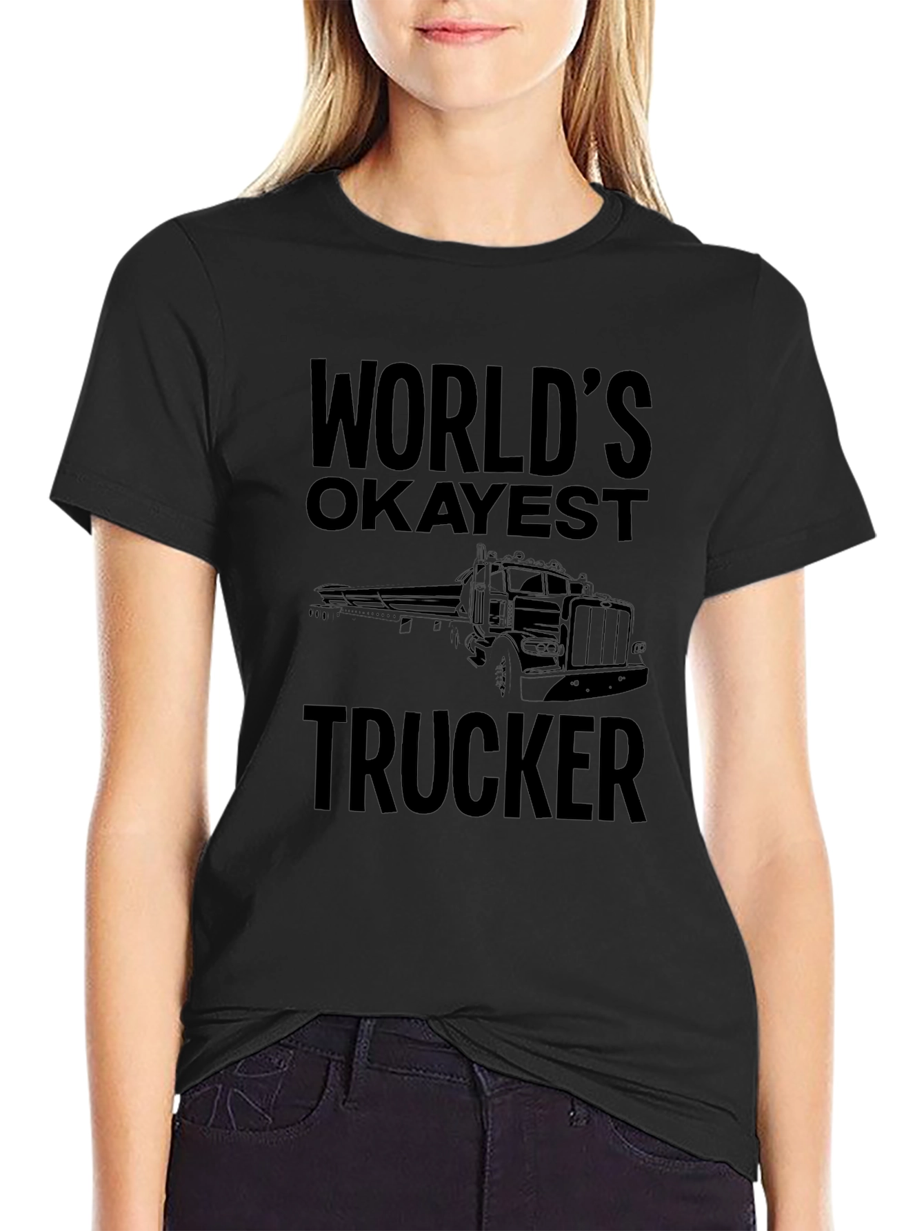 Worlds Okayest Trucker Black T-Shirt