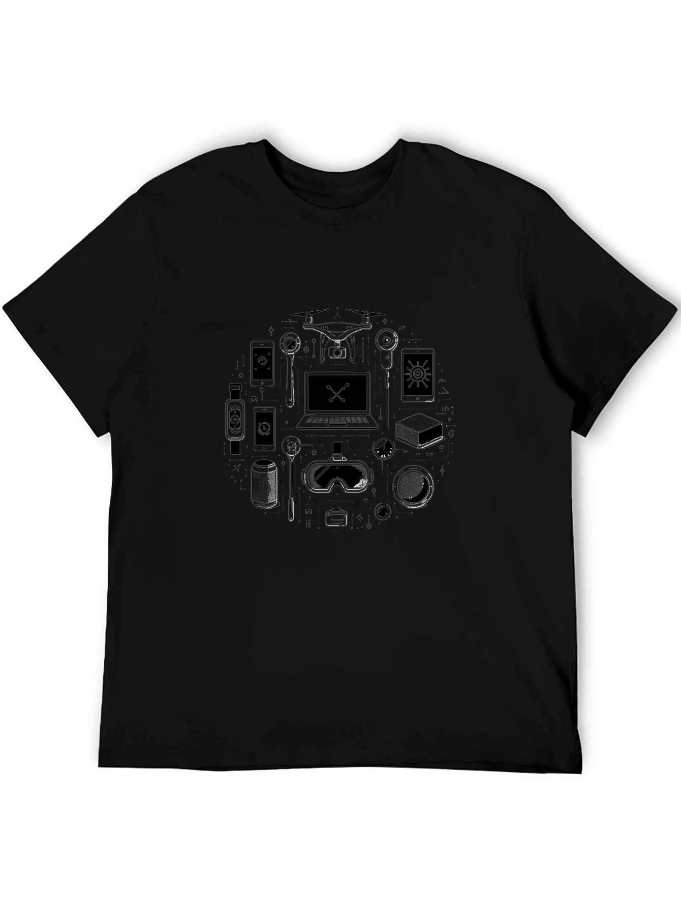 Tech Gadget Graphic T-Shirt - Black