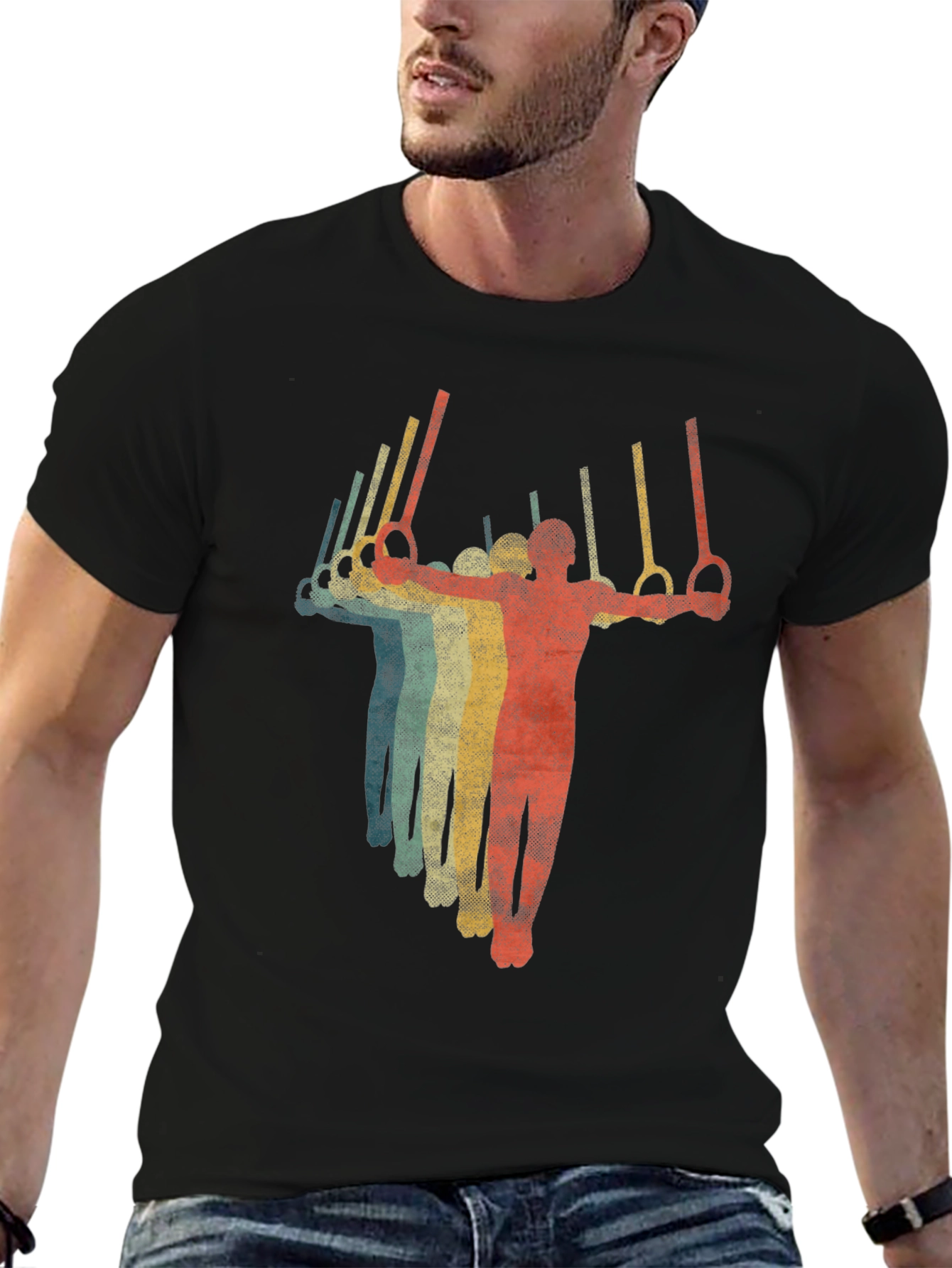 Retro Gymnastics Rings T-Shirt - Black