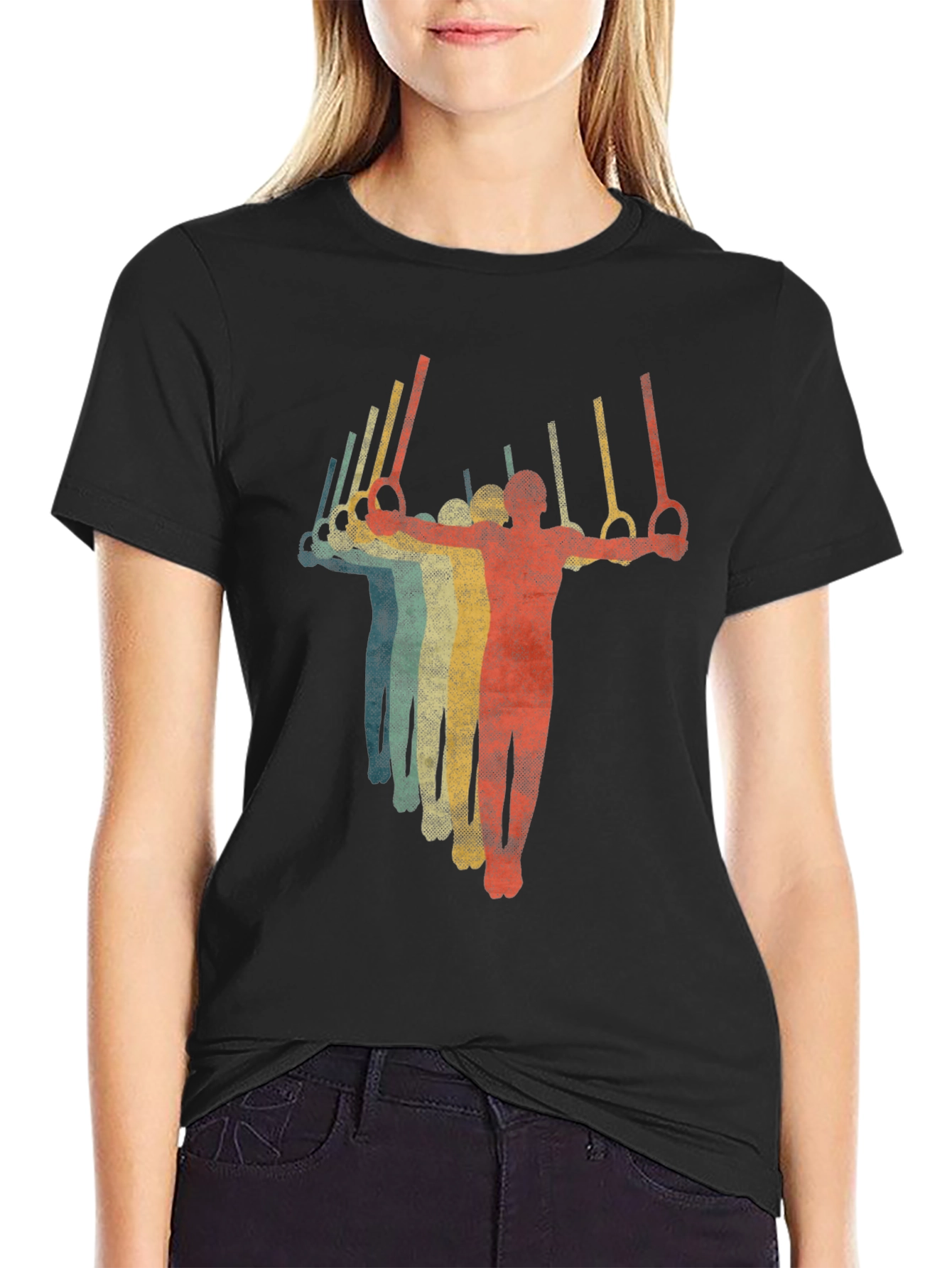 Retro Gymnastics Rings T-Shirt - Black