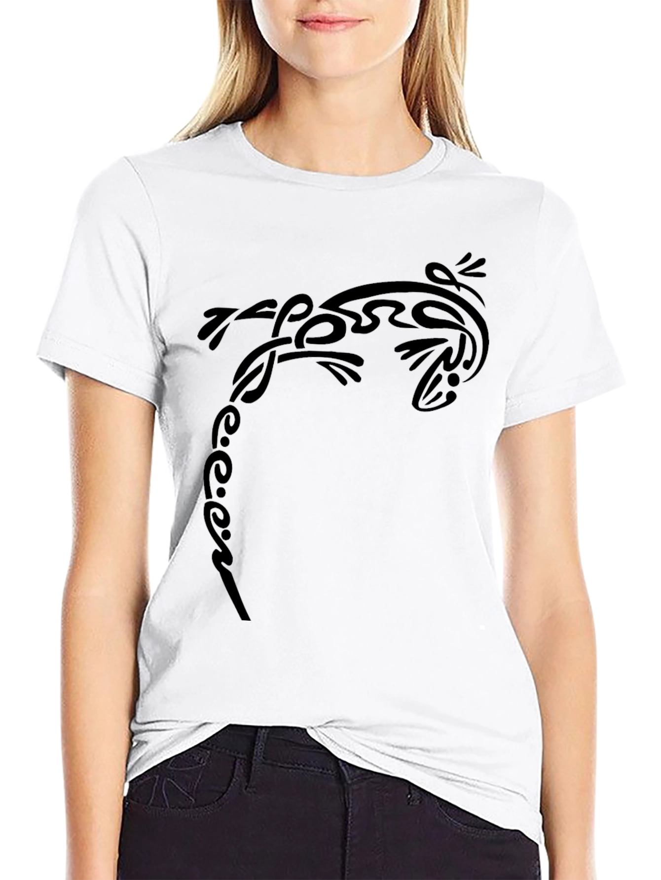 Tribal Lizard Tee - Black Graphic Print