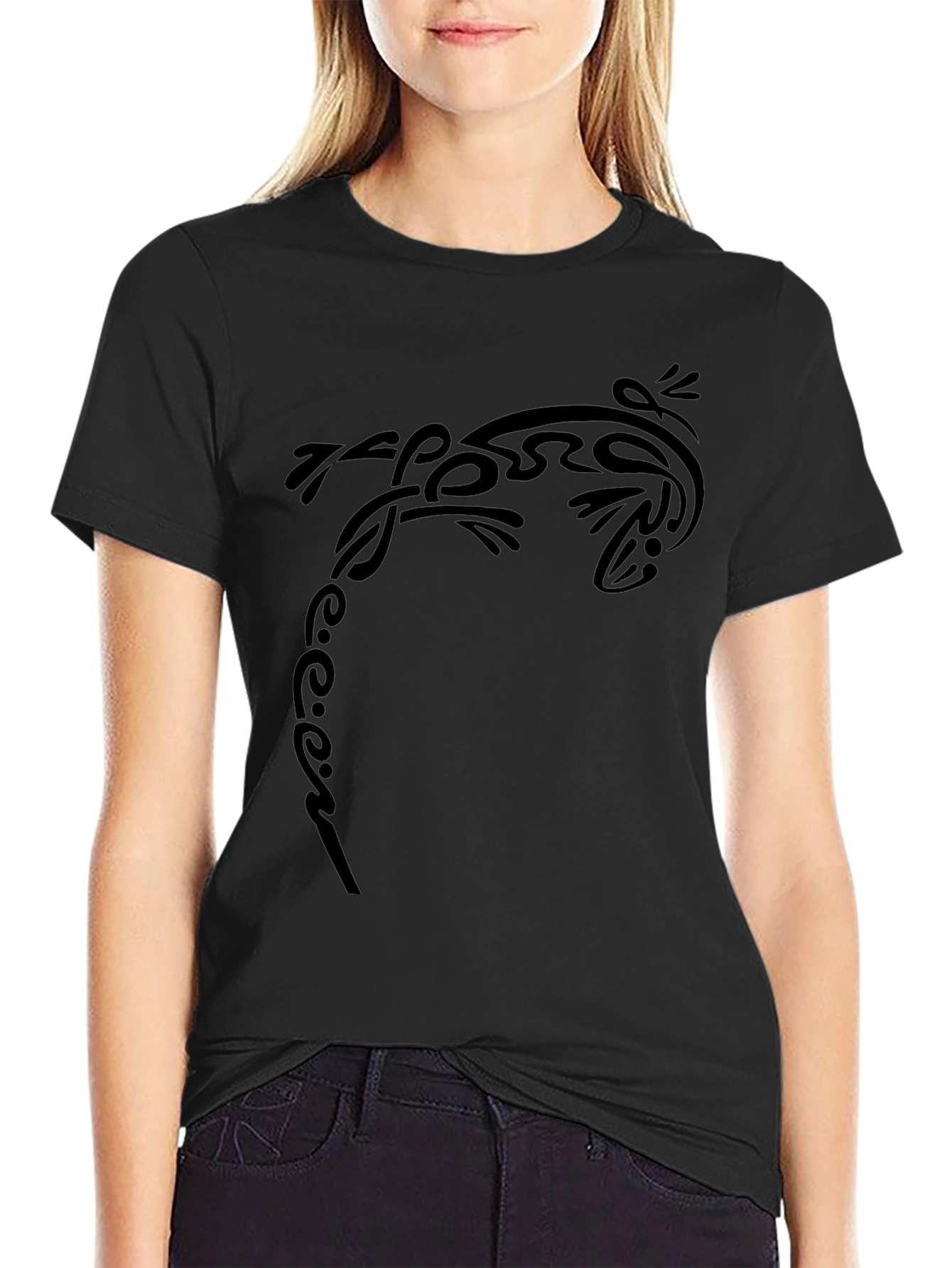 Tribal Lizard Tee - Black Graphic Print