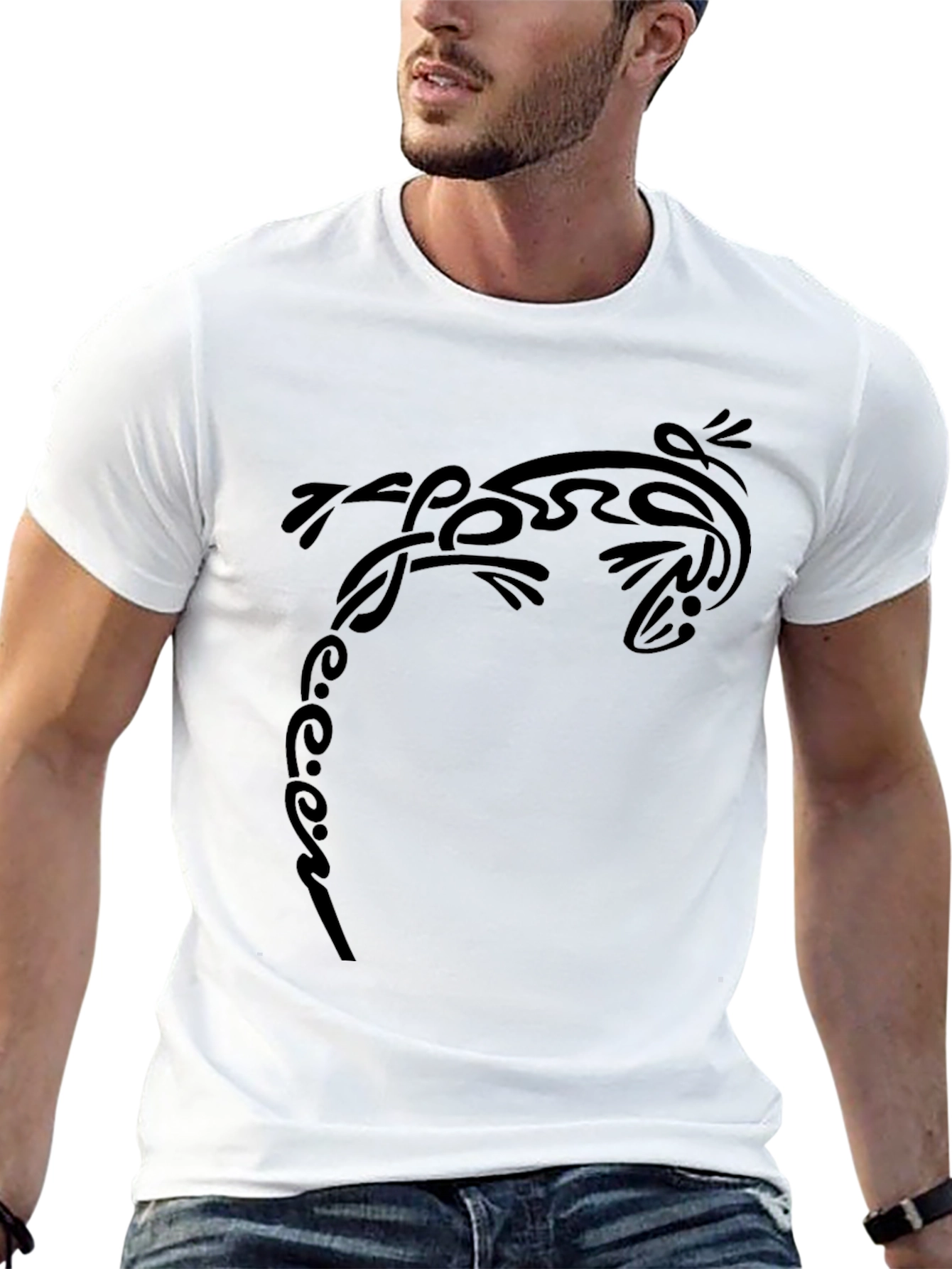 Tribal Lizard Tee - Black Graphic Print
