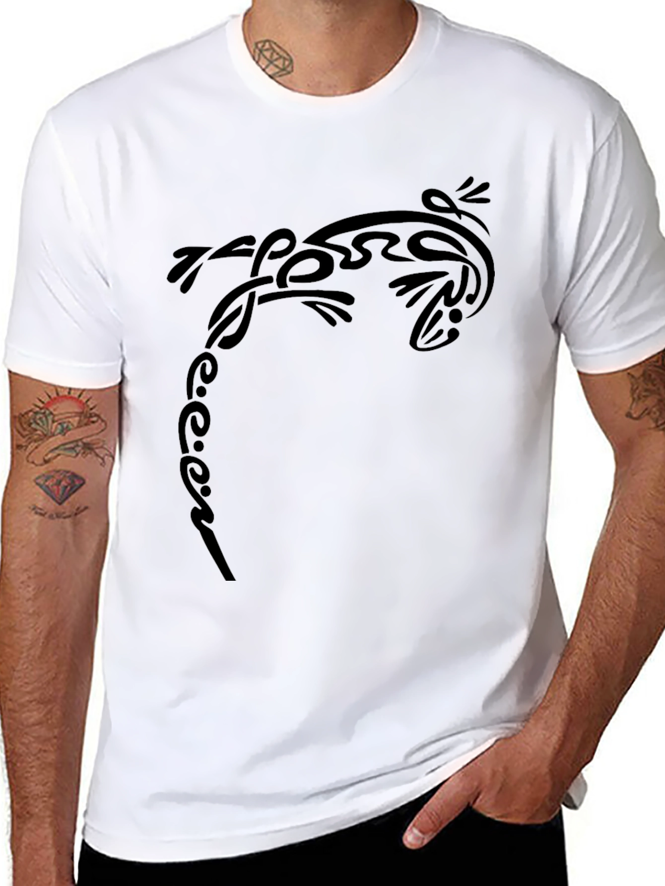 Tribal Lizard Tee - Black Graphic Print