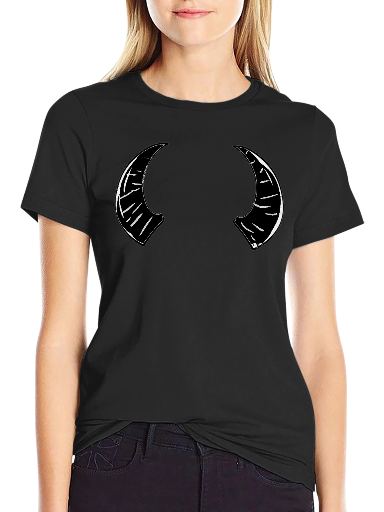 Devil Horns Graphic Print Black T-Shirt