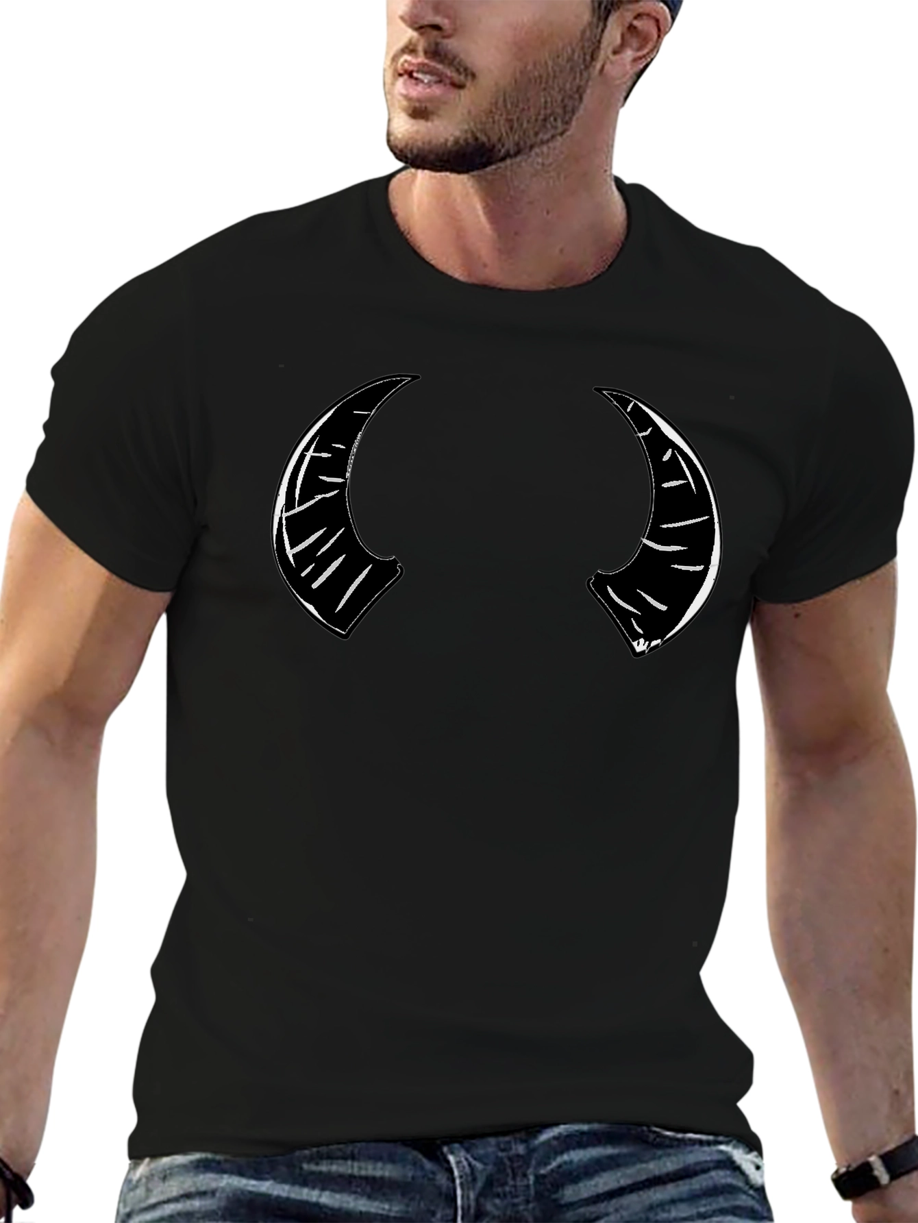 Devil Horns Graphic Print Black T-Shirt