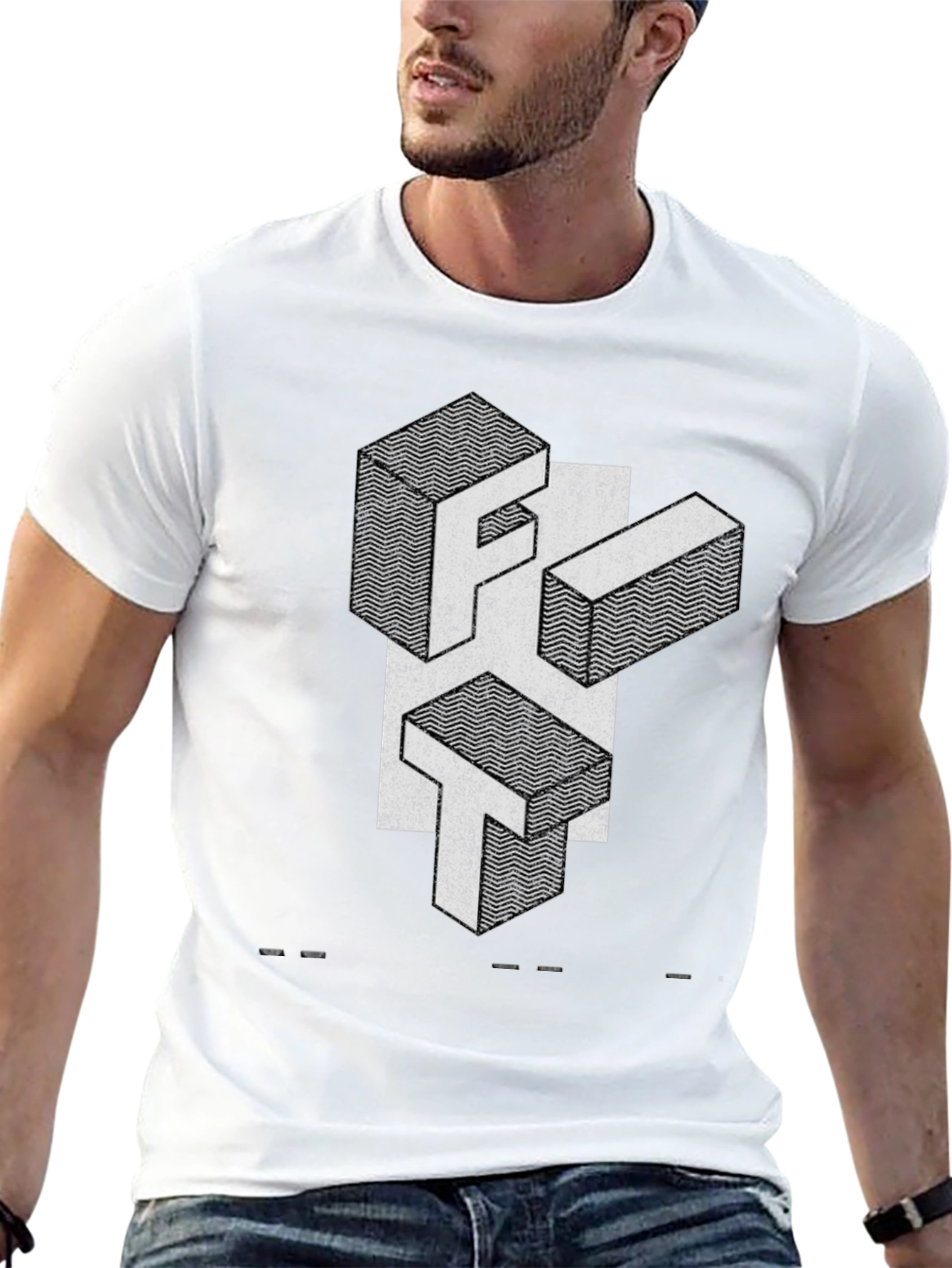 Abstract Geometric Letter Print Black T-Shirt