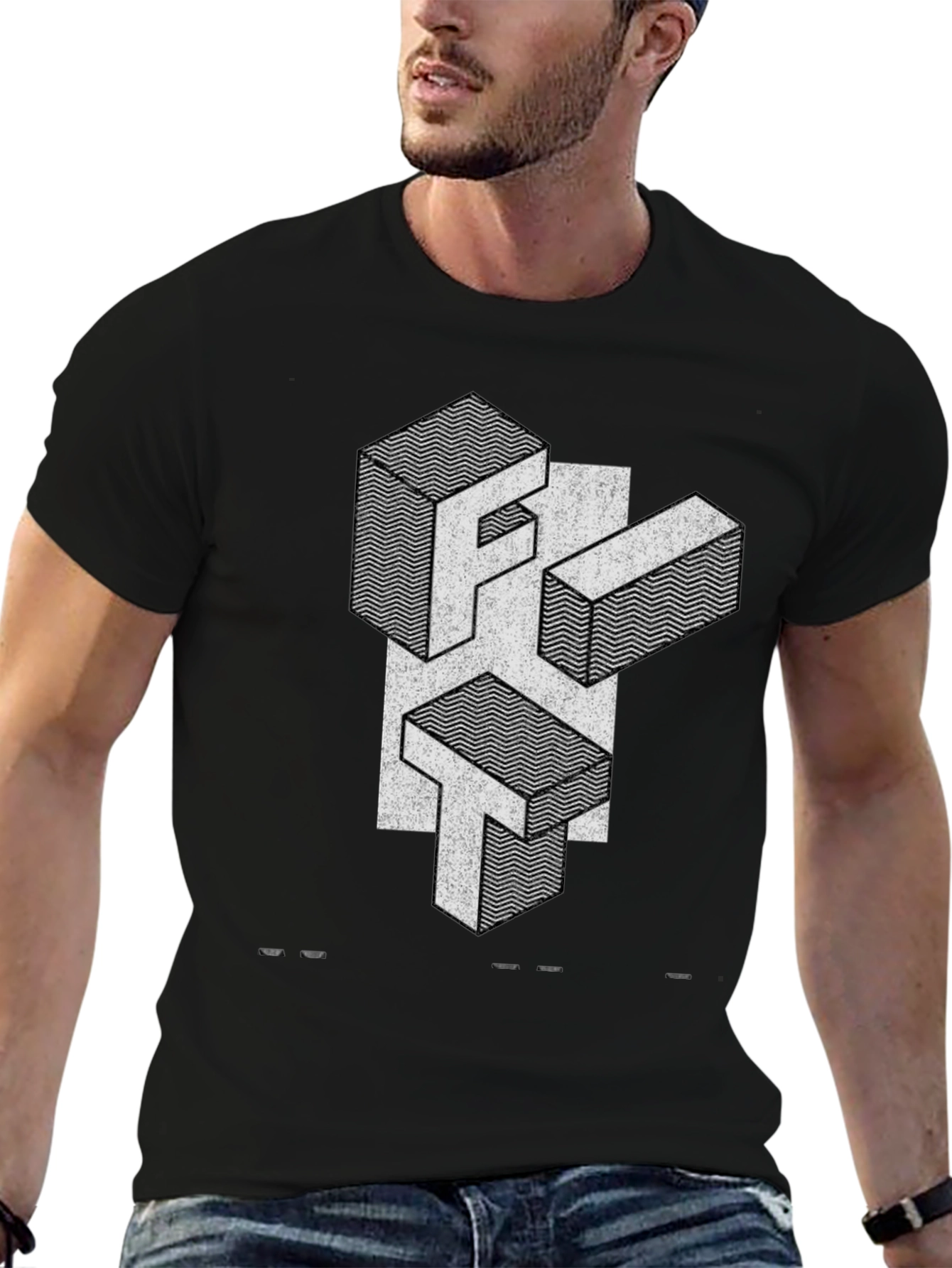 Abstract Geometric Letter Print Black T-Shirt