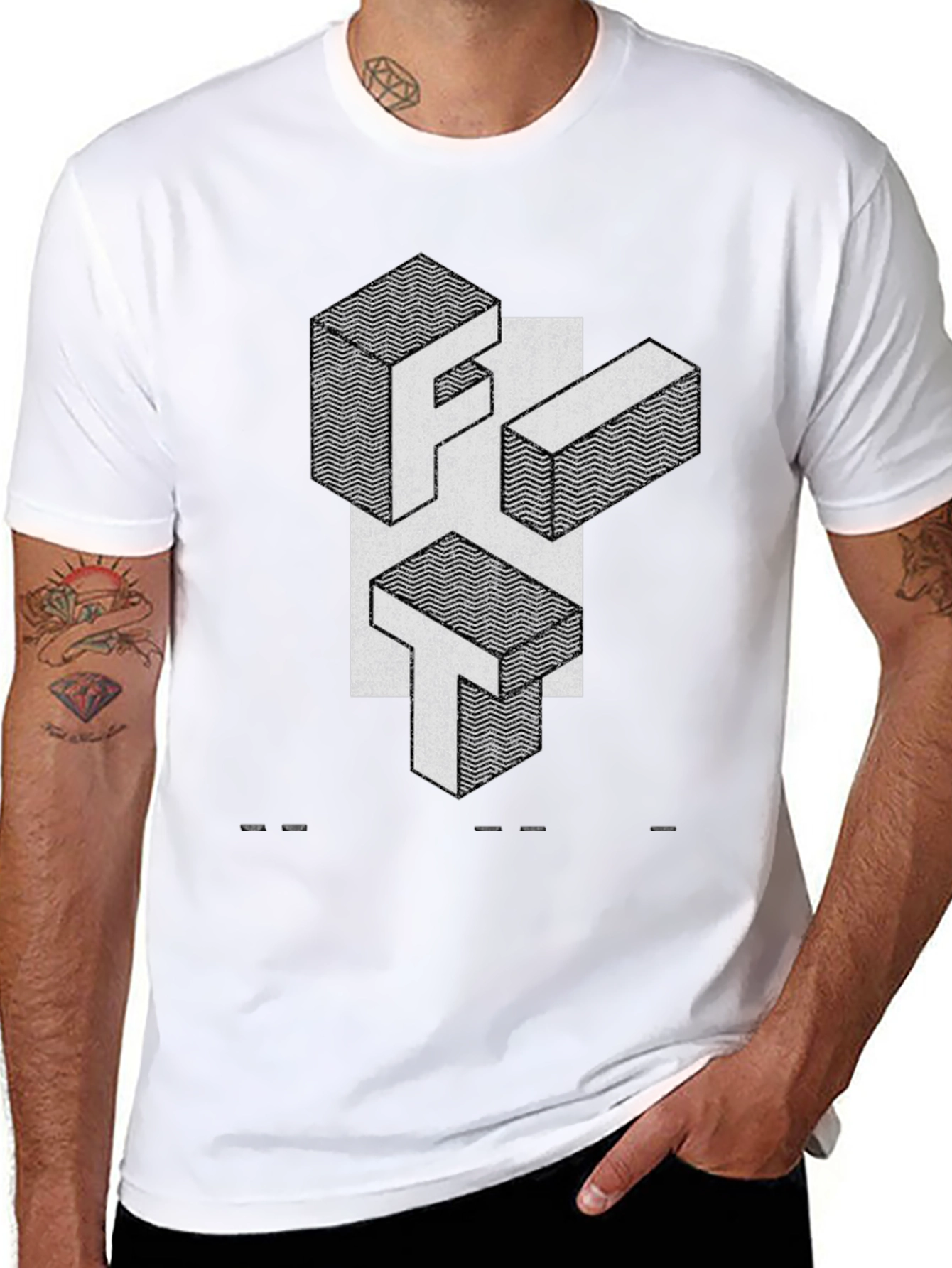 Abstract Geometric Letter Print Black T-Shirt