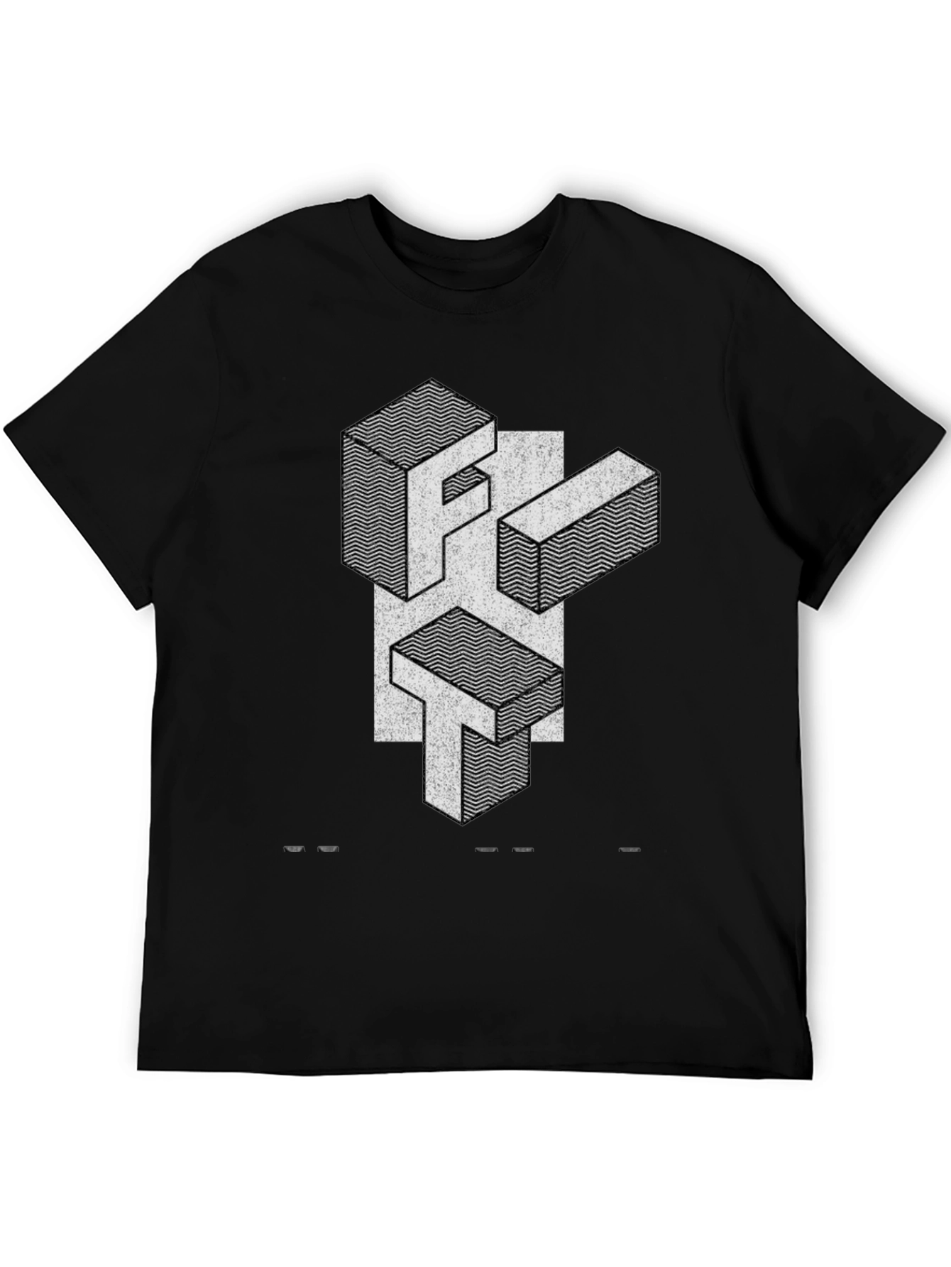 Abstract Geometric Letter Print Black T-Shirt
