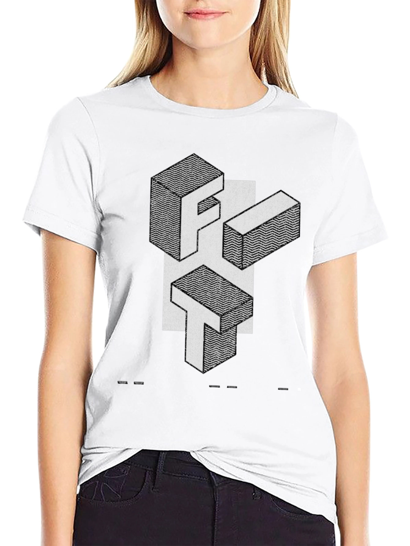 Abstract Geometric Letter Print Black T-Shirt