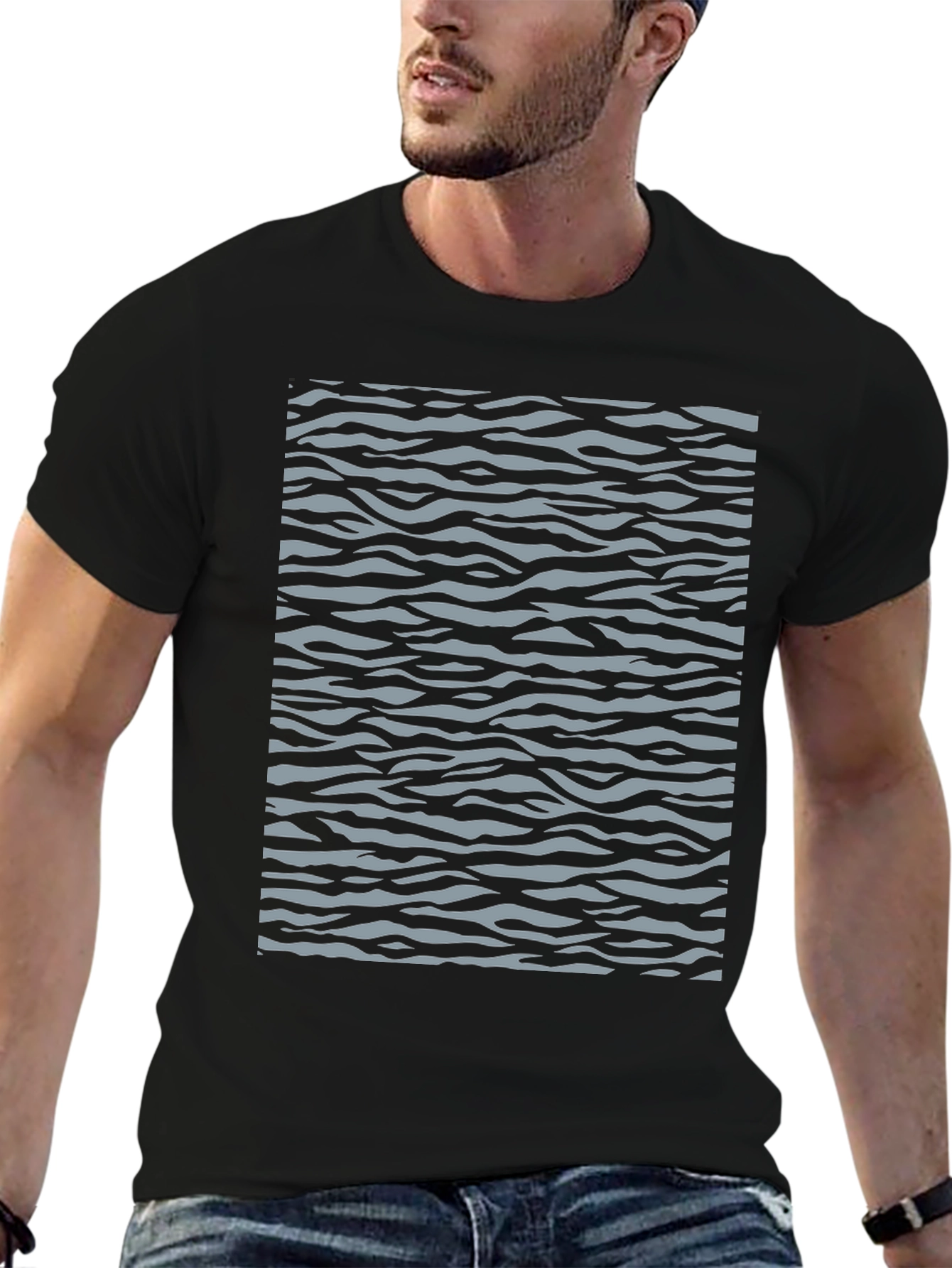 Trendy Zebra Striped Graphic Tee - Black