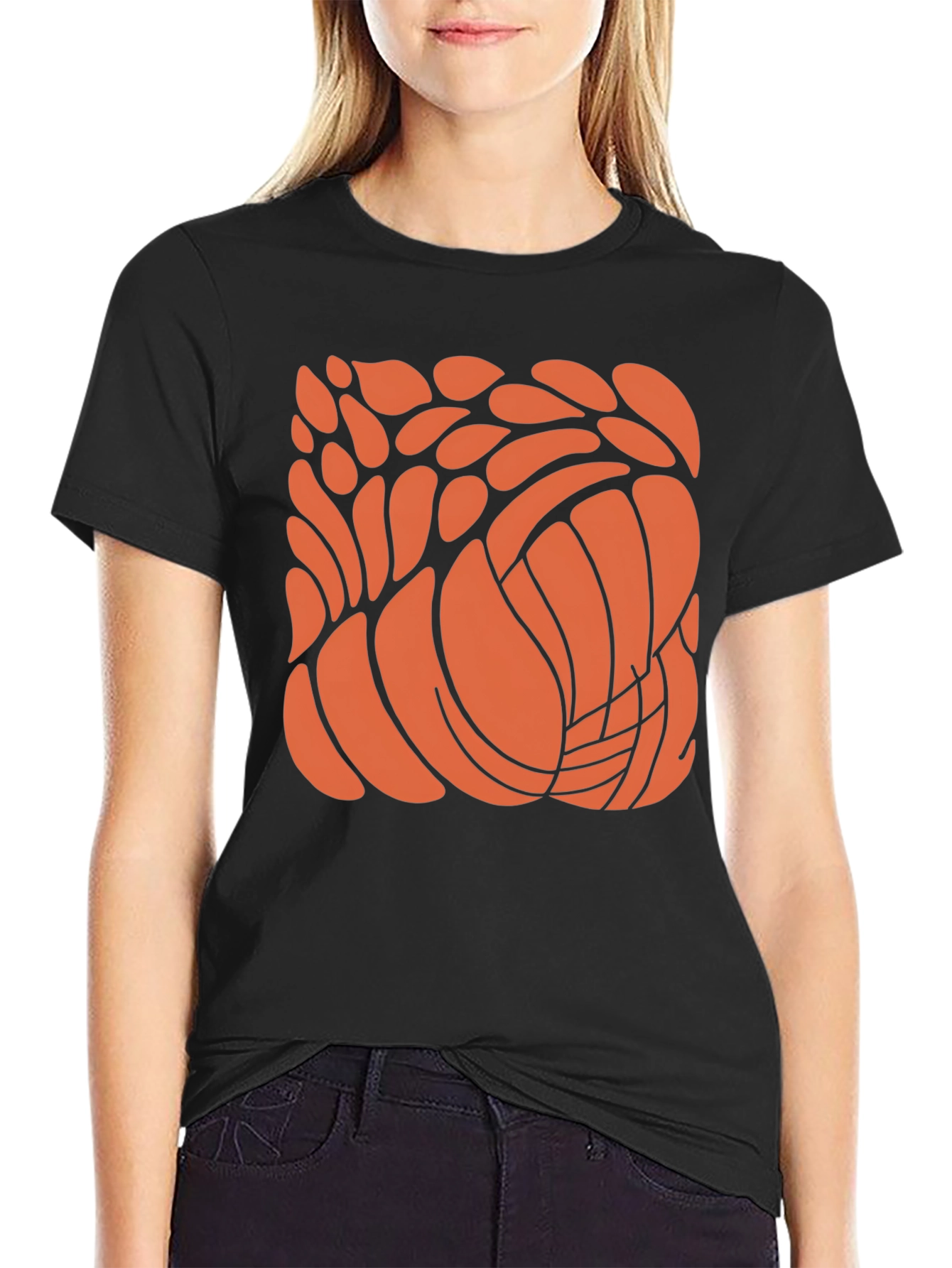 Abstract Orange Design Black T-Shirt