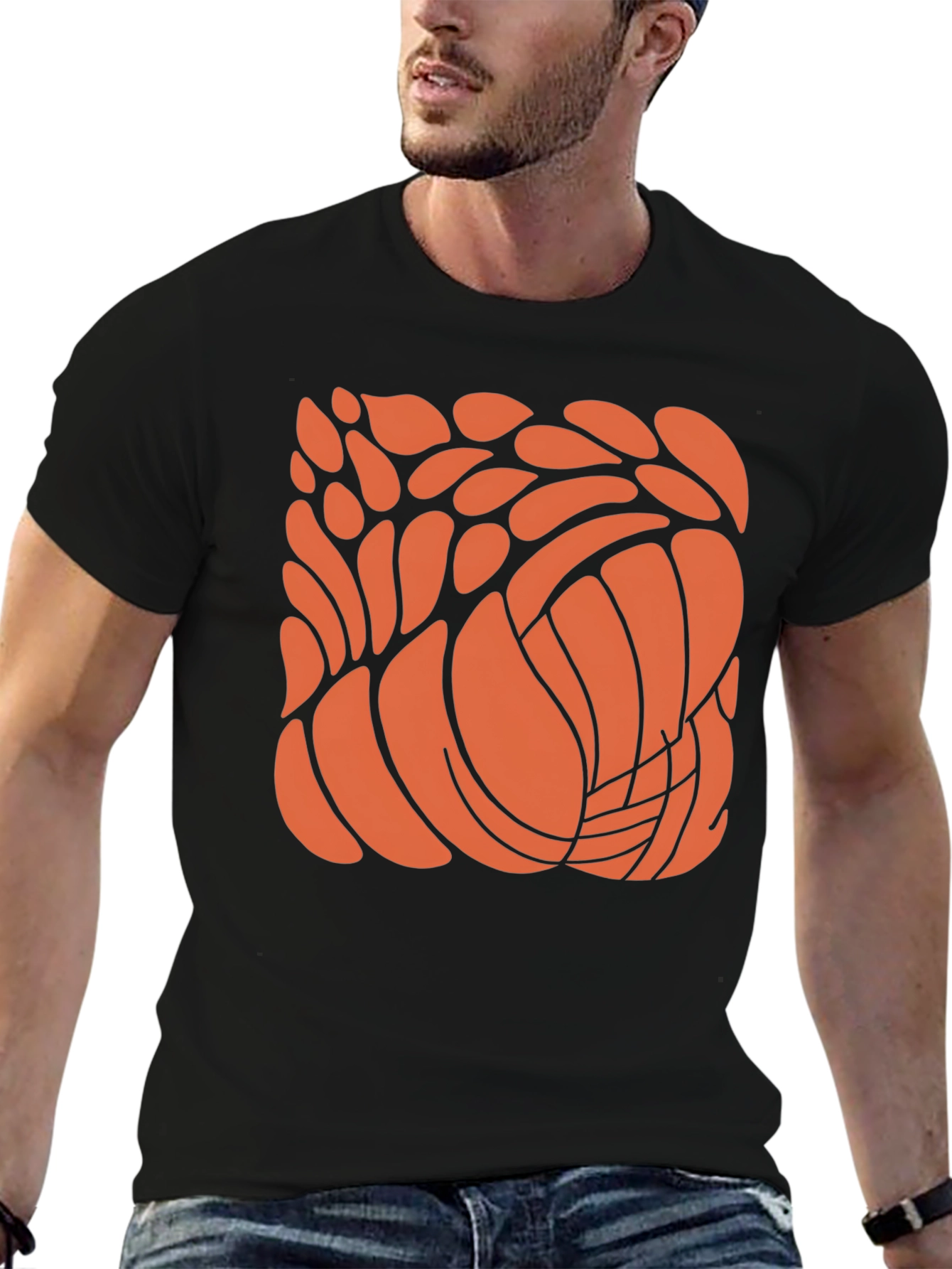 Abstract Orange Design Black T-Shirt