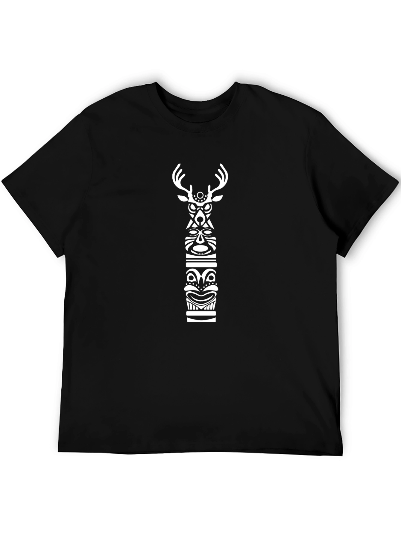 Tribal Deer Graphic Black T-Shirt