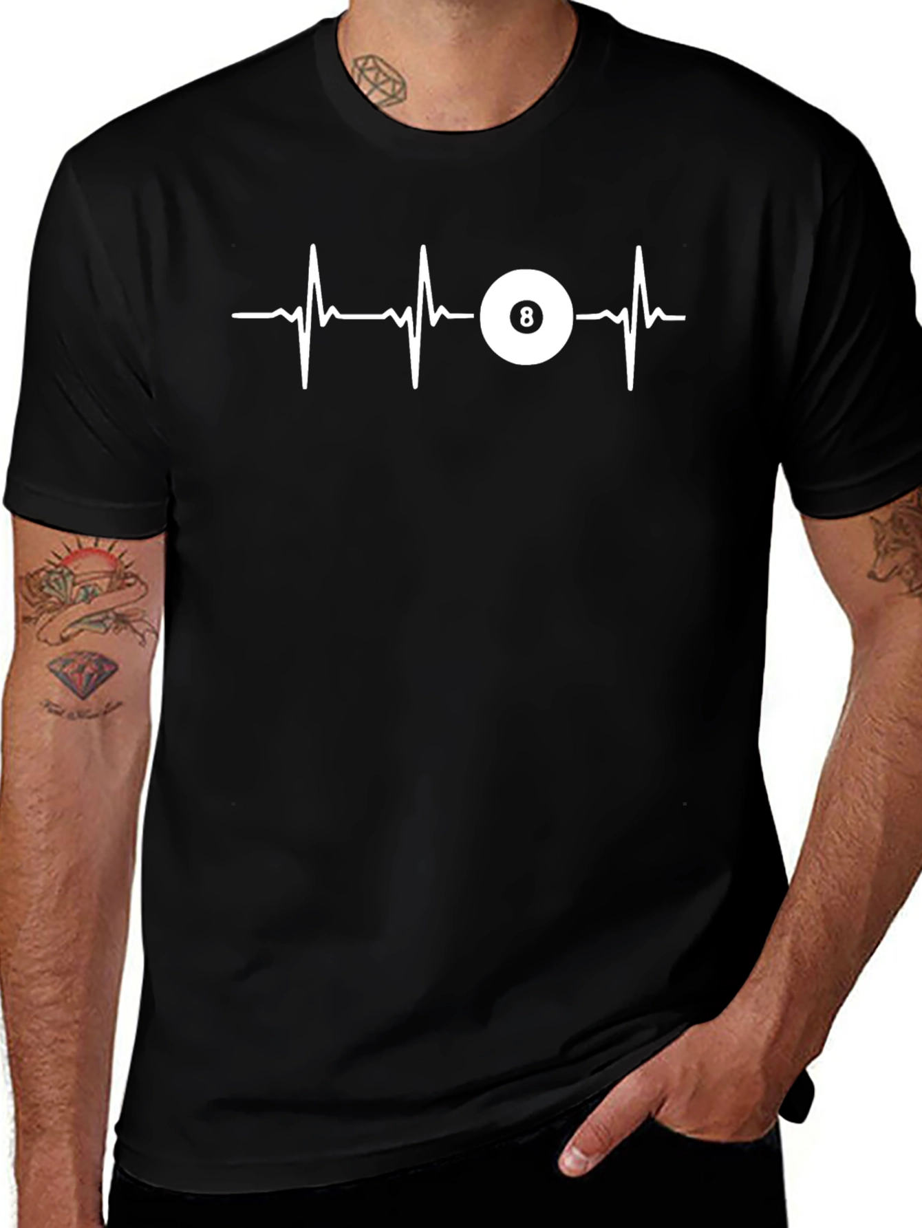 8 Ball Heartbeat Graphic T-Shirt - Black