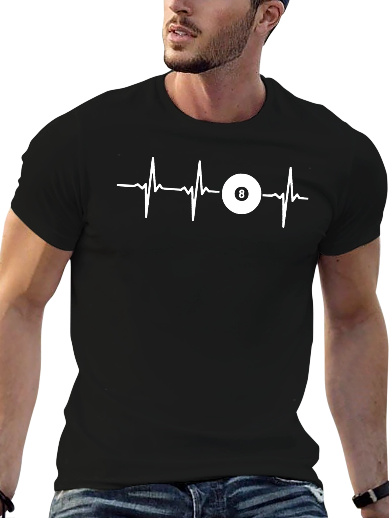 8 Ball Heartbeat Graphic T-Shirt - Black