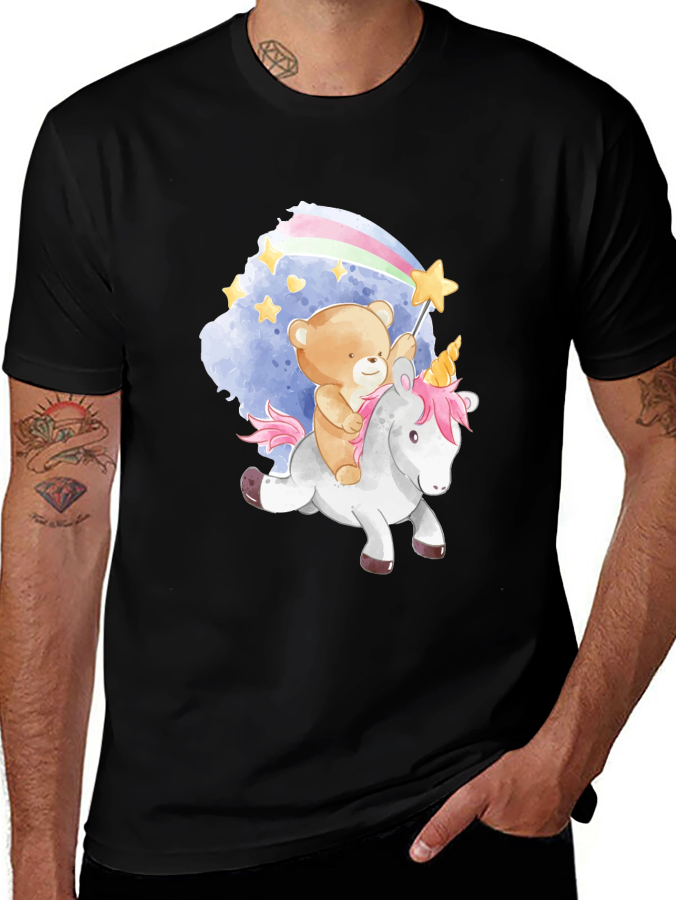 Teddy Bear Riding Unicorn Graphic T-Shirt