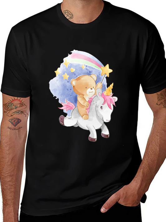 Teddy Bear Riding Unicorn Graphic T-Shirt