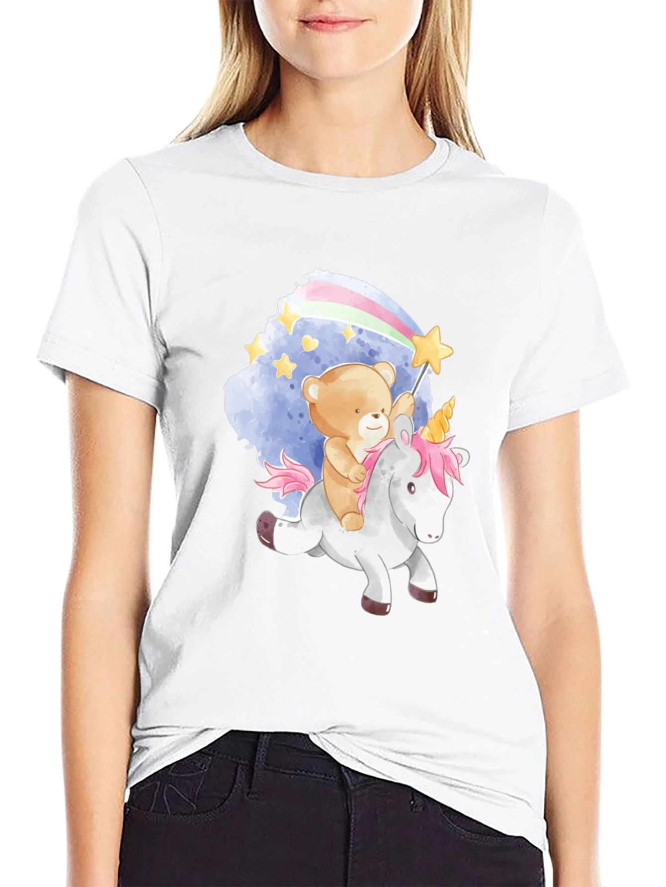 Teddy Bear Riding Unicorn Graphic T-Shirt