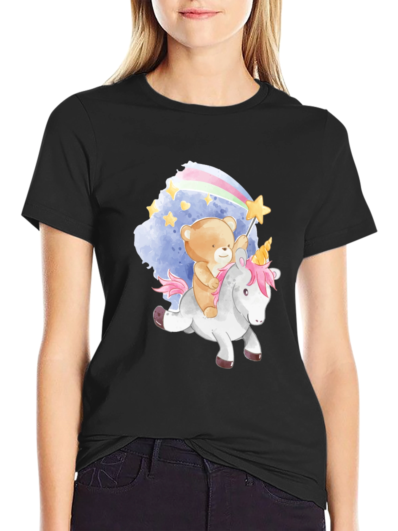 Teddy Bear Riding Unicorn Graphic T-Shirt