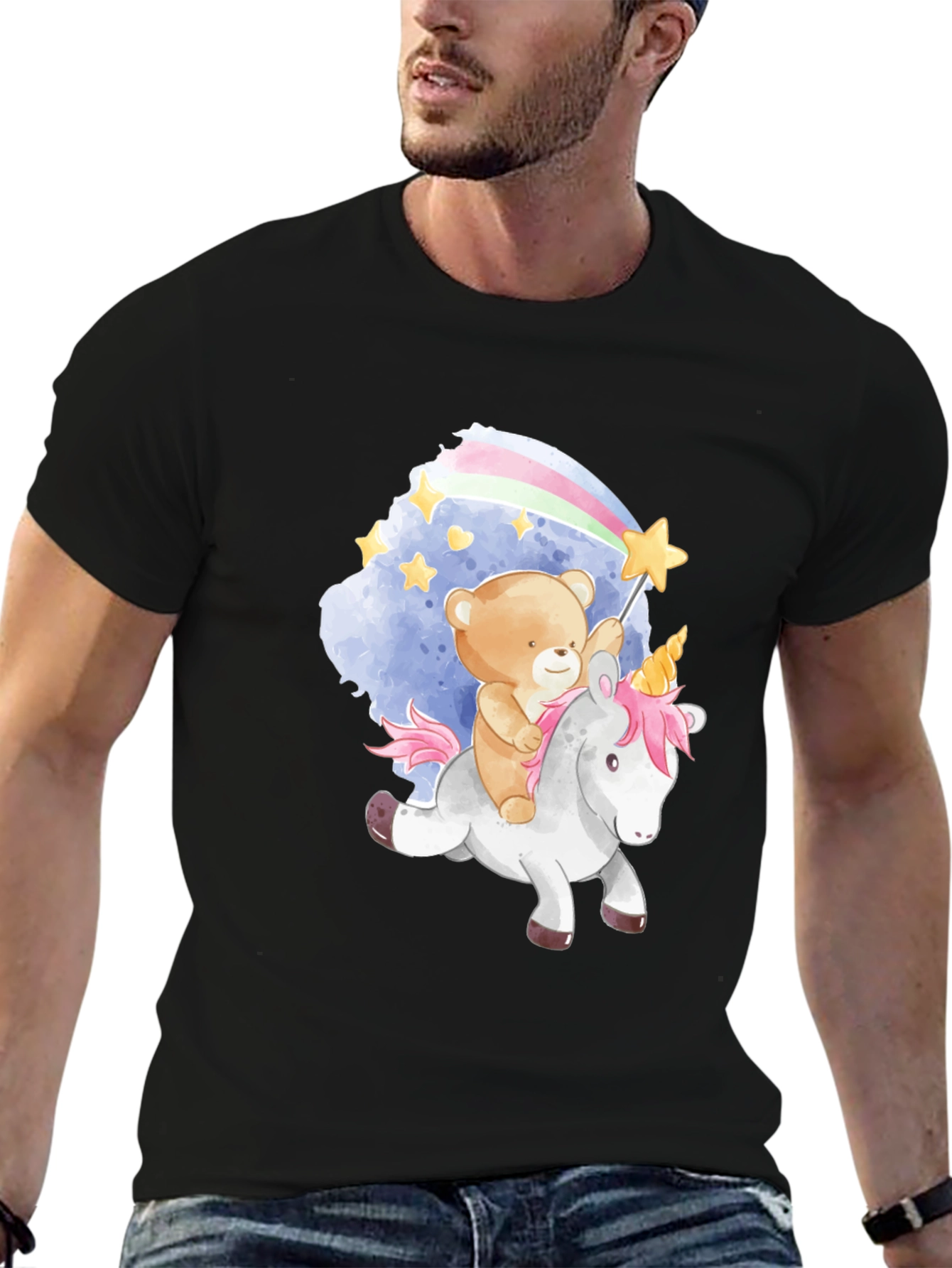 Teddy Bear Riding Unicorn Graphic T-Shirt