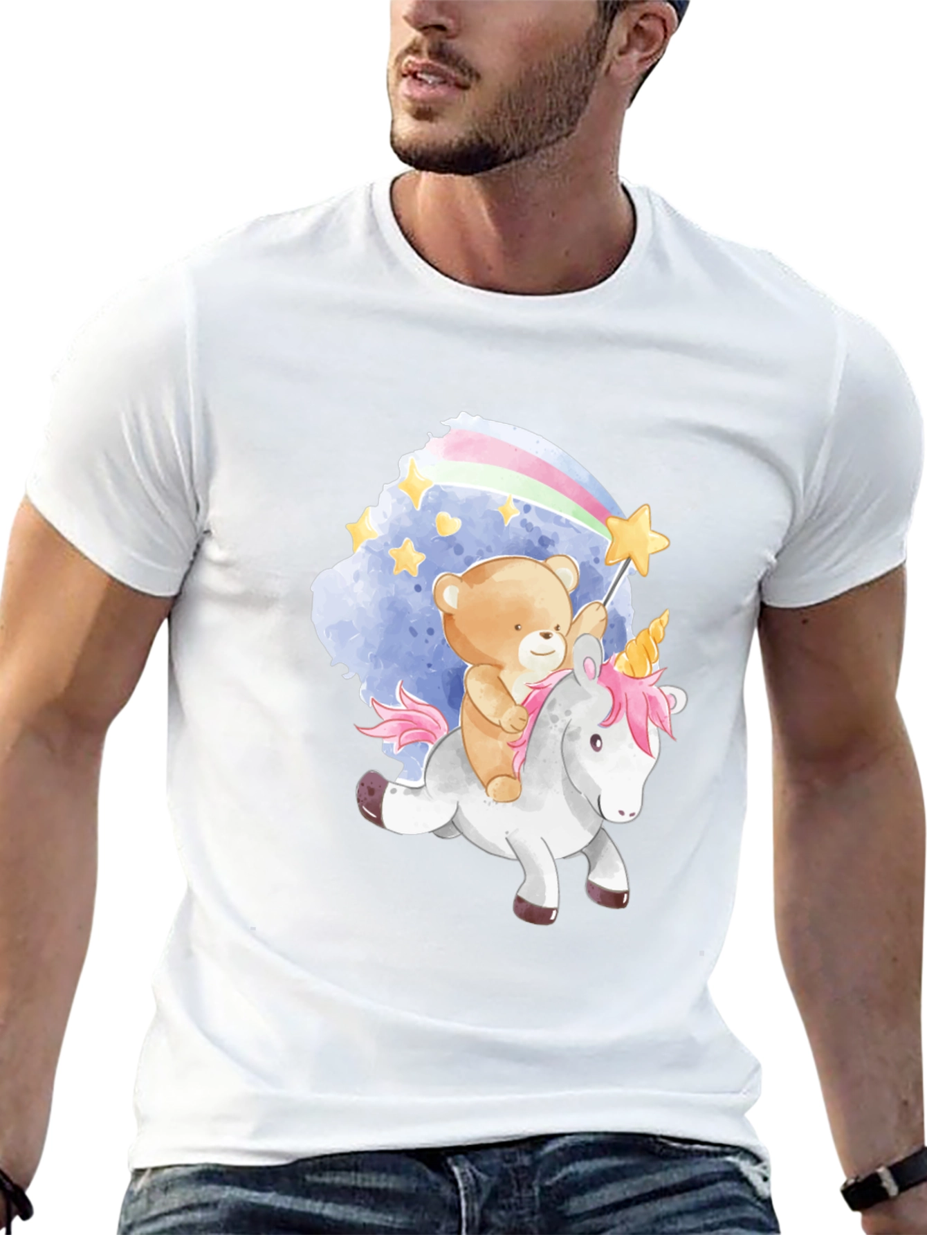 Teddy Bear Riding Unicorn Graphic T-Shirt