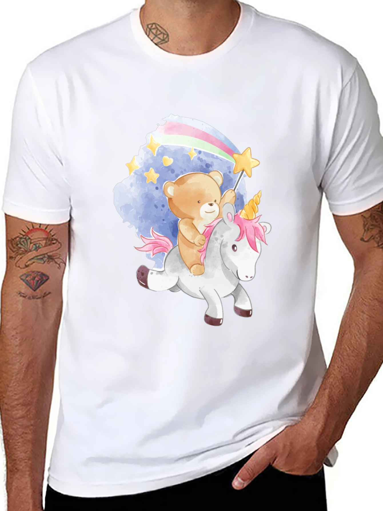 Teddy Bear Riding Unicorn Graphic T-Shirt