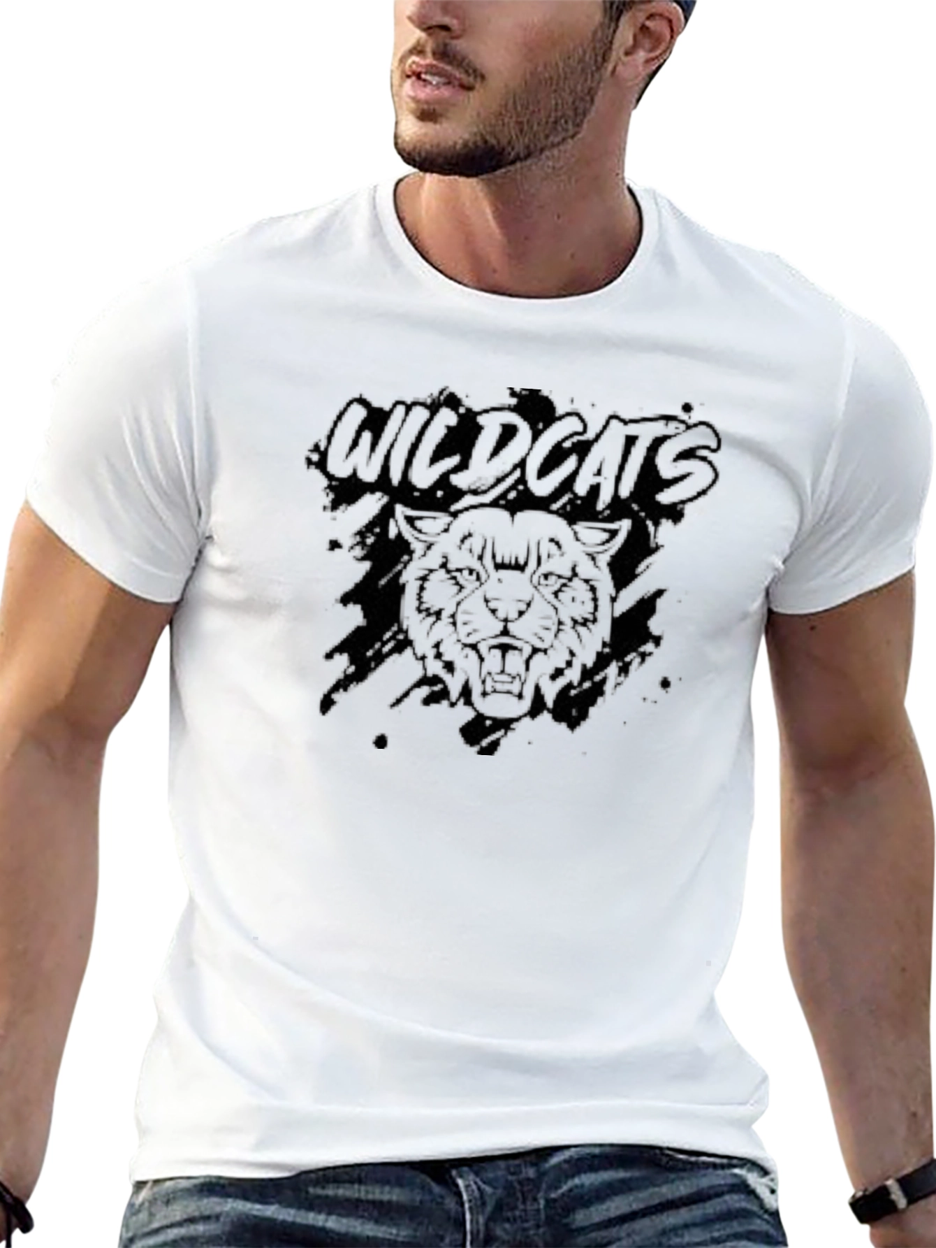 Black Wildcats Graphic Print Mens T-Shirt