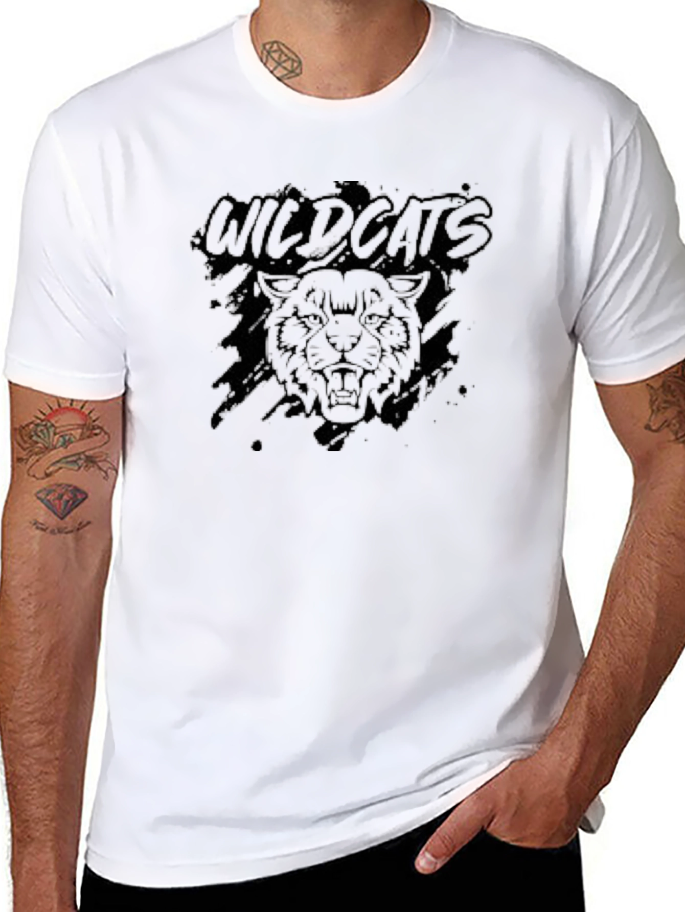 Black Wildcats Graphic Print Mens T-Shirt