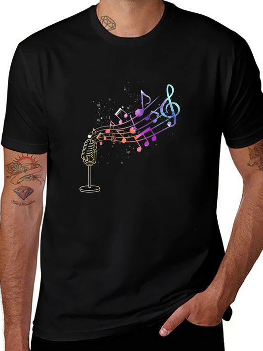 Retro Music T-Shirt: Classic Microphone & Colorful Notes Design