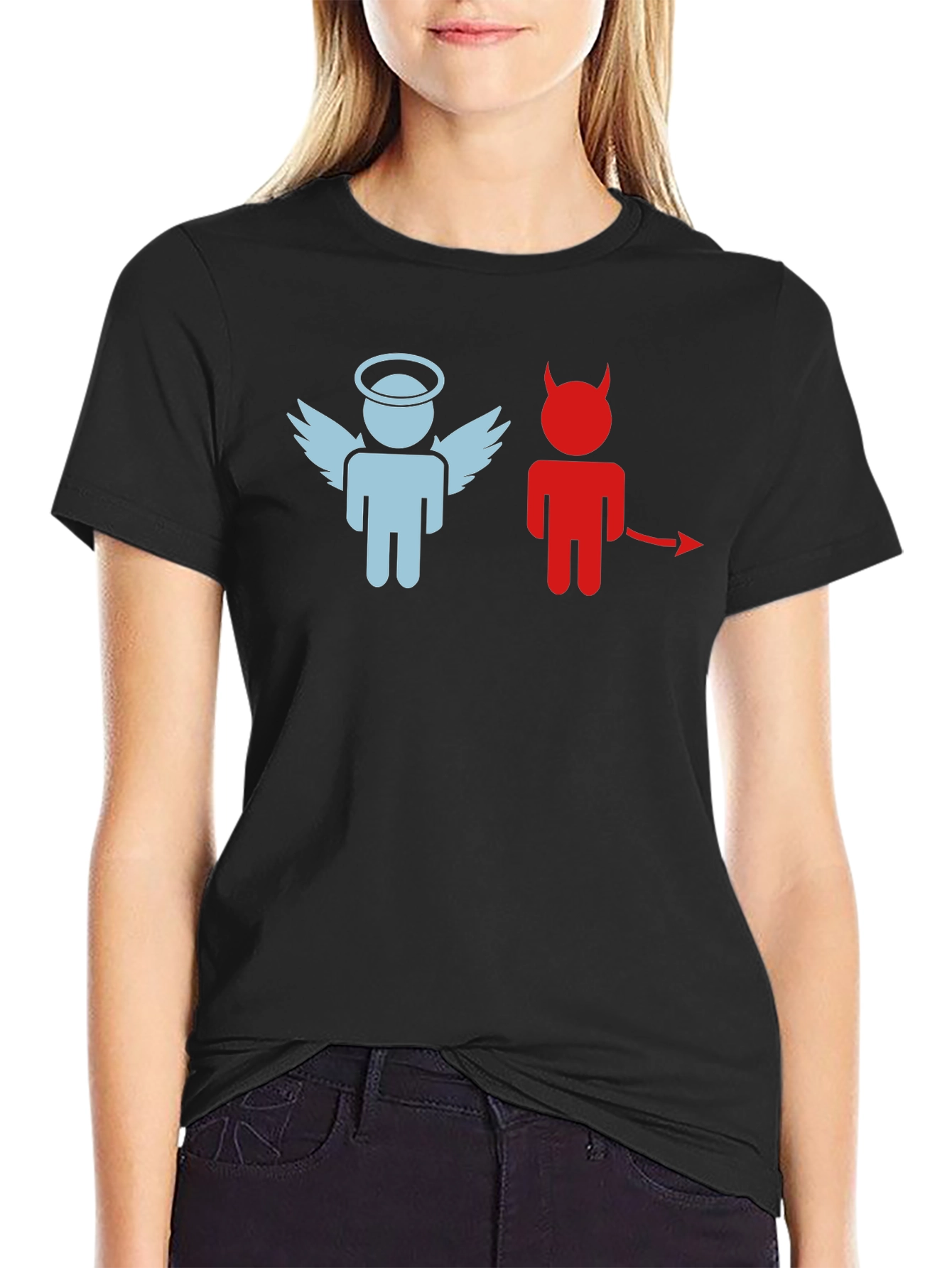 Angel and Devil Graphic T-Shirt - Black