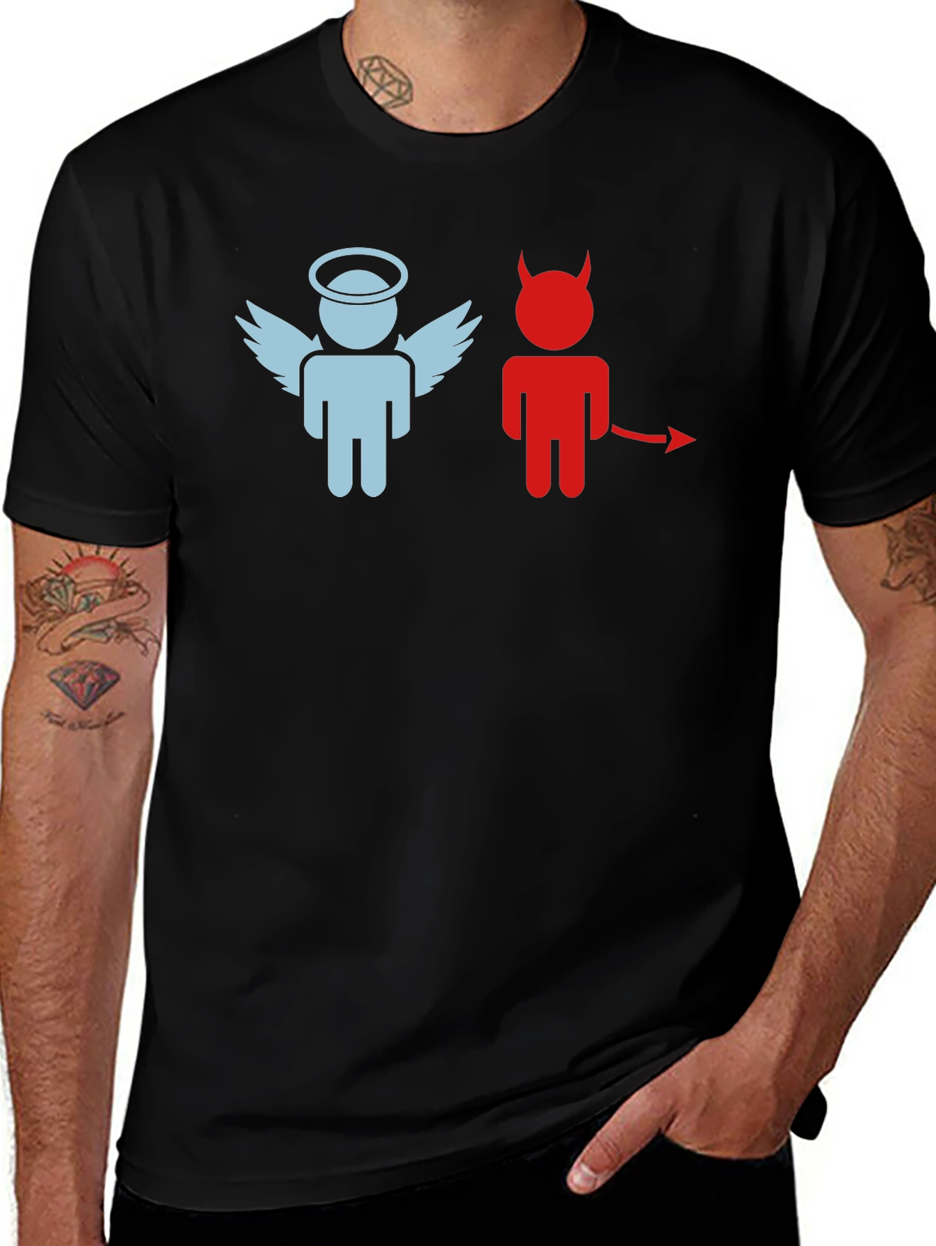 Angel and Devil Graphic T-Shirt - Black