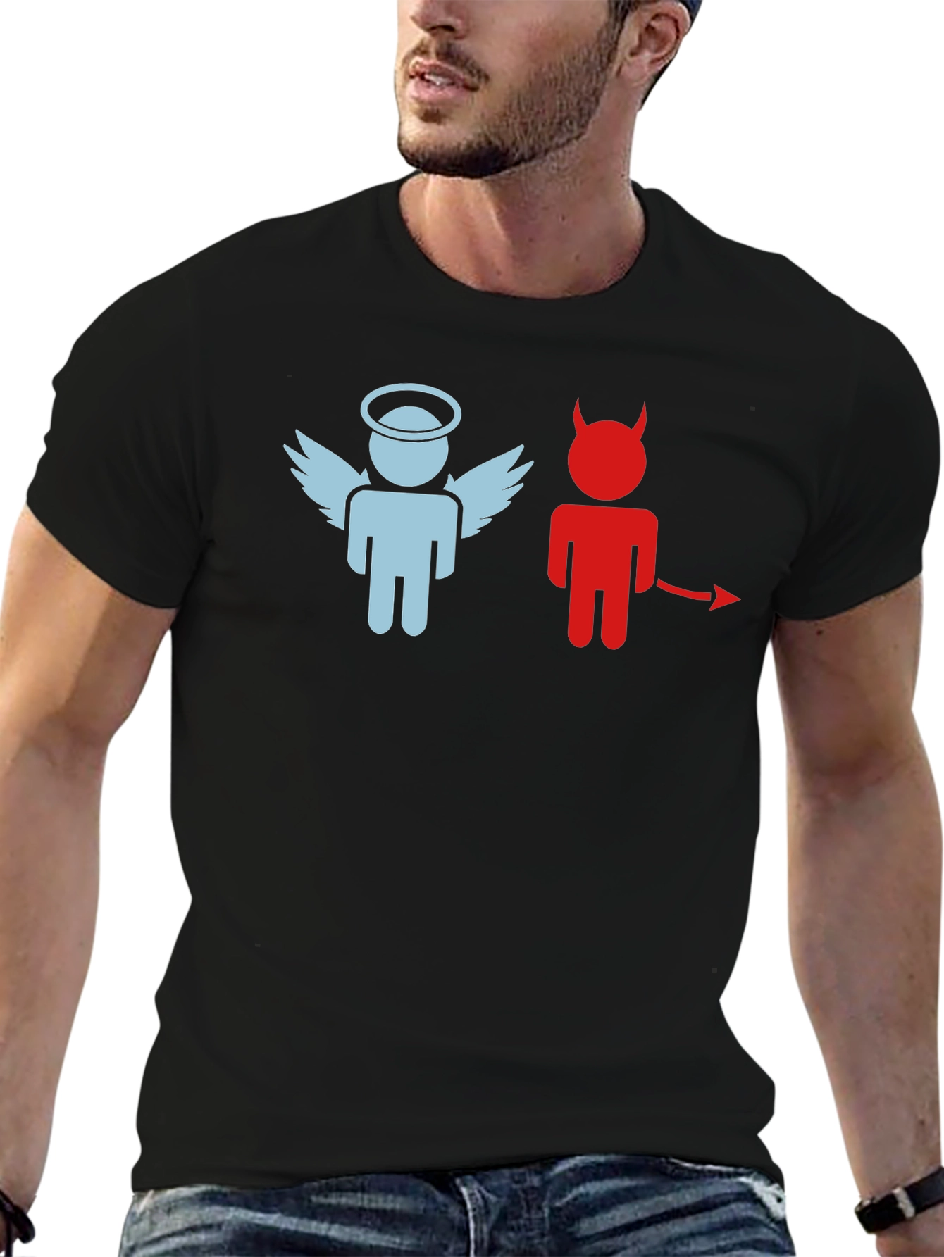 Angel and Devil Graphic T-Shirt - Black