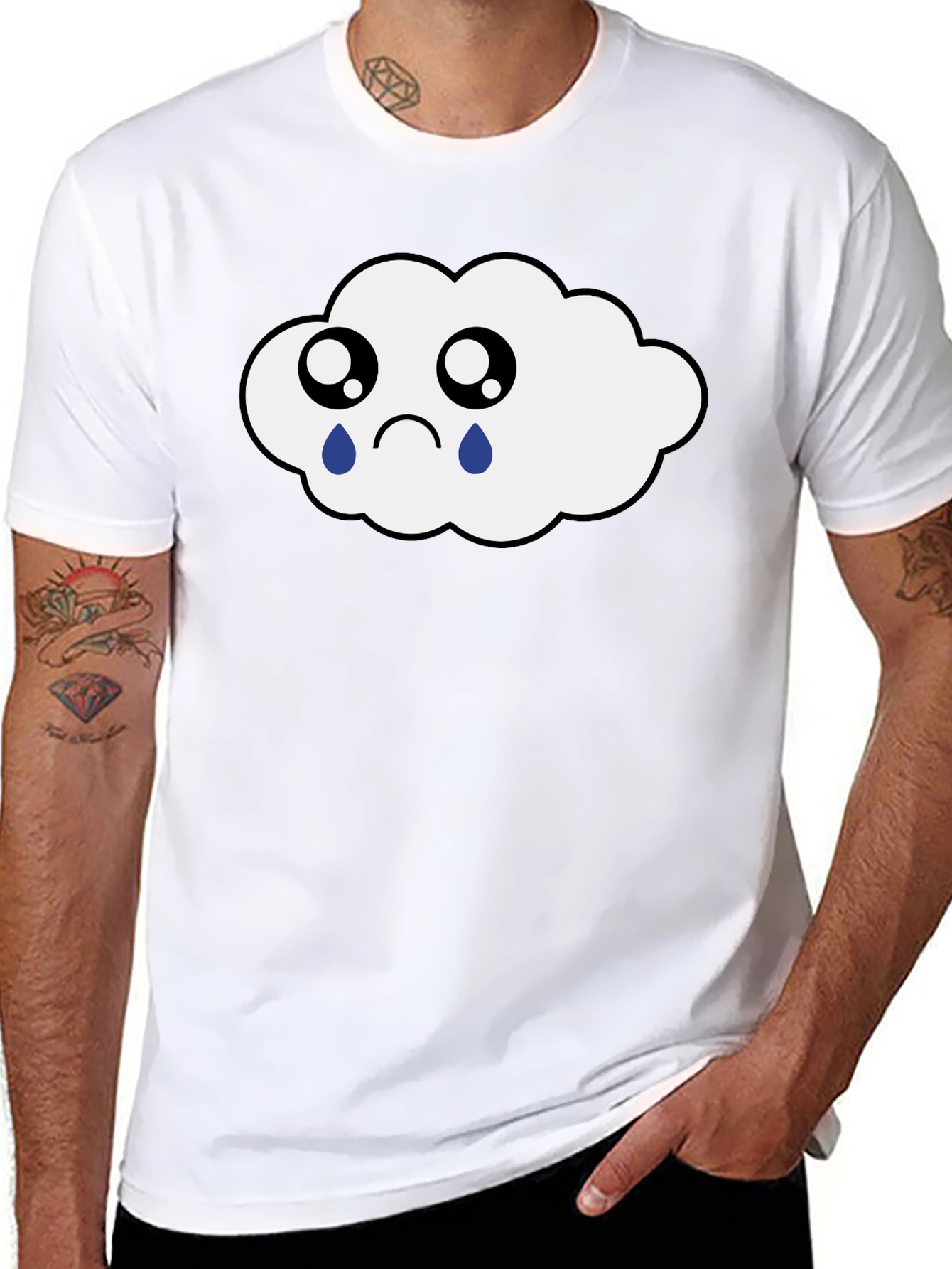 Sad Cloud Graphic Tee - Black Cotton T-Shirt
