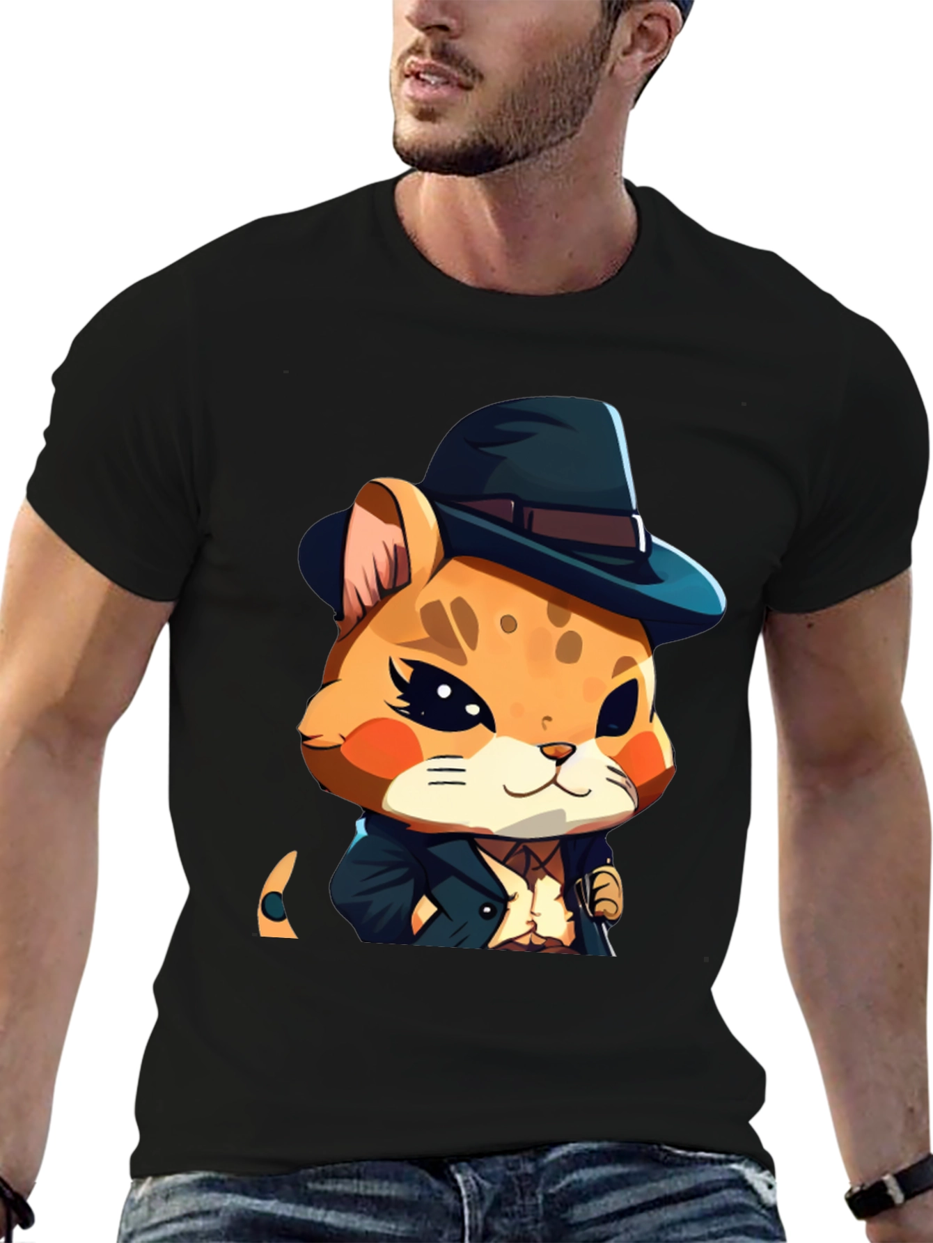 Dapper Hamster Cartoon Graphic Tee - Black
