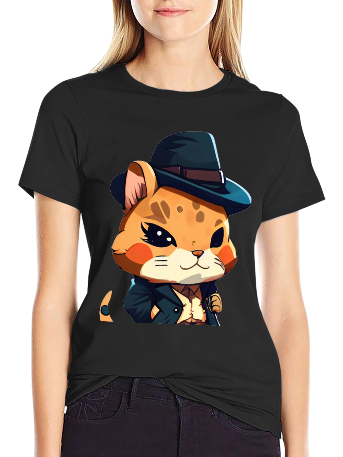 Dapper Hamster Cartoon Graphic Tee - Black