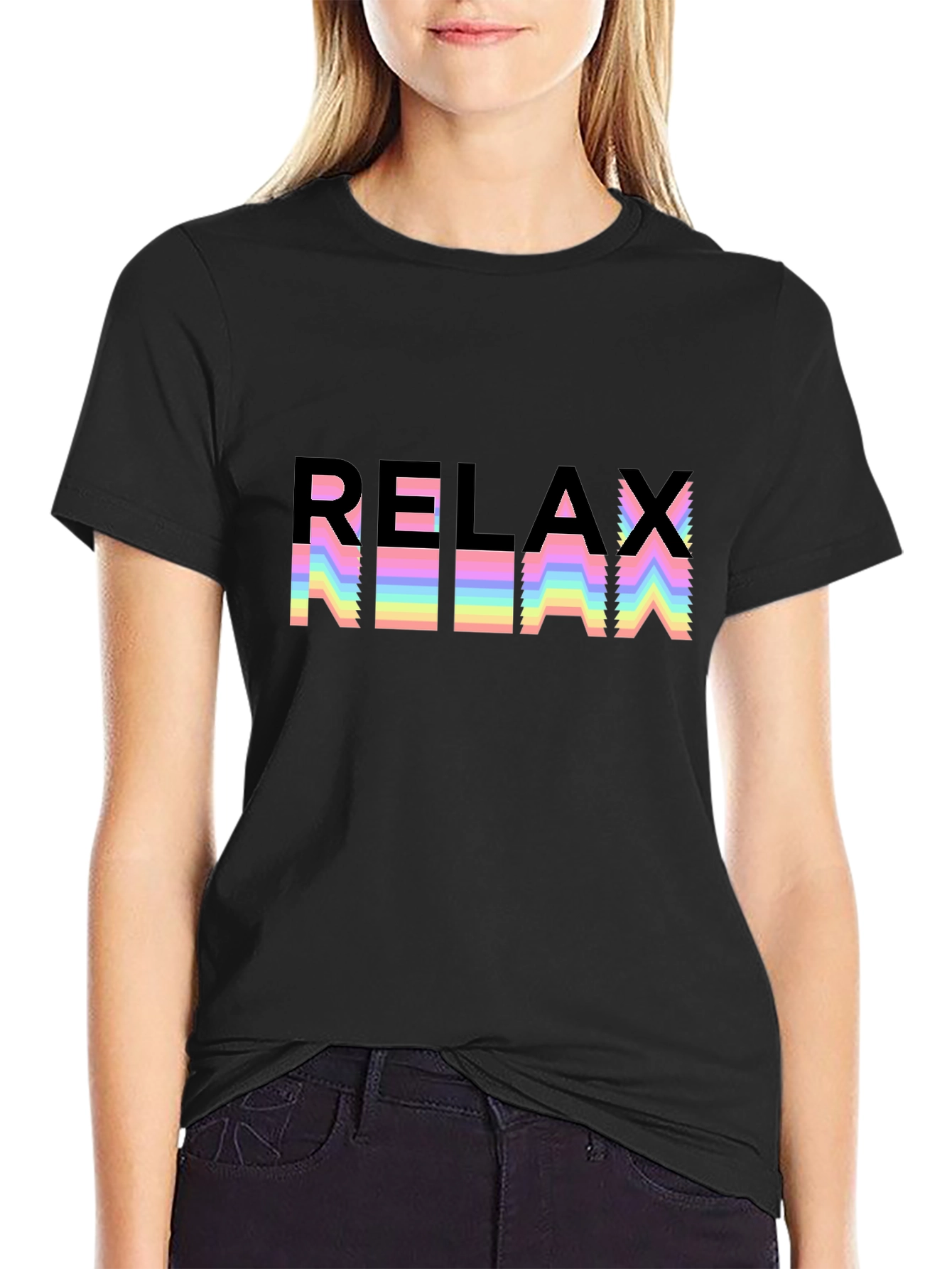 Relax Rainbow Graphic Black T-Shirt