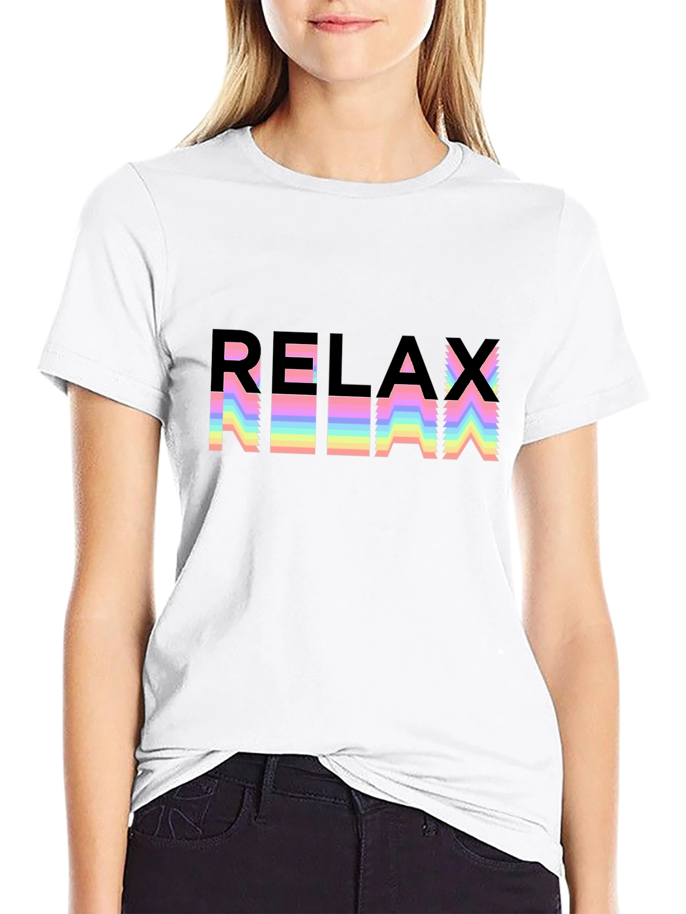 Relax Rainbow Graphic Black T-Shirt