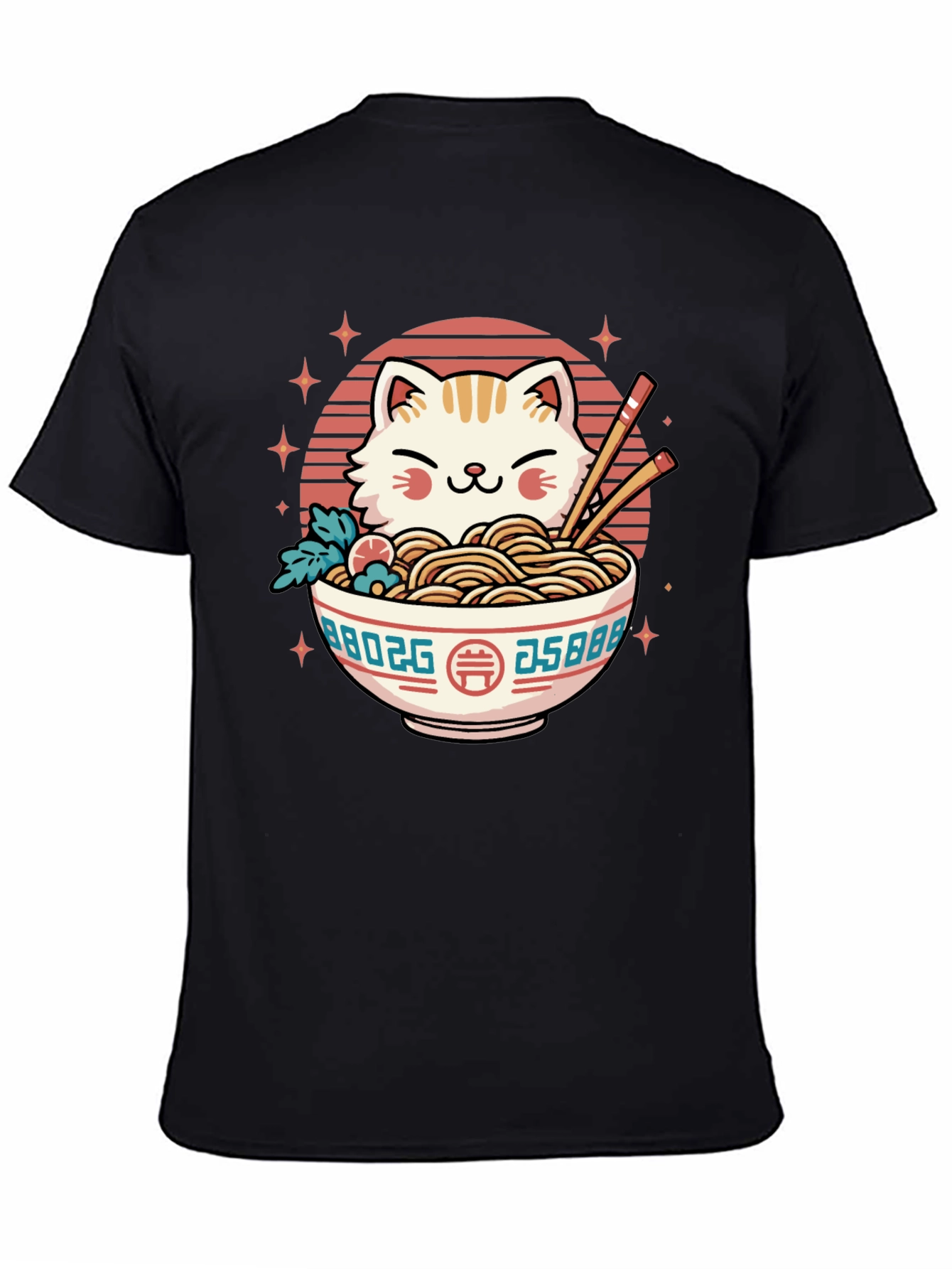 Cat Ramen Bowl Black T-Shirt