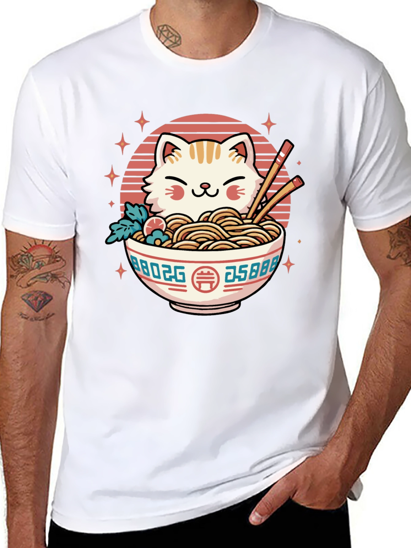 Cat Ramen Bowl Black T-Shirt