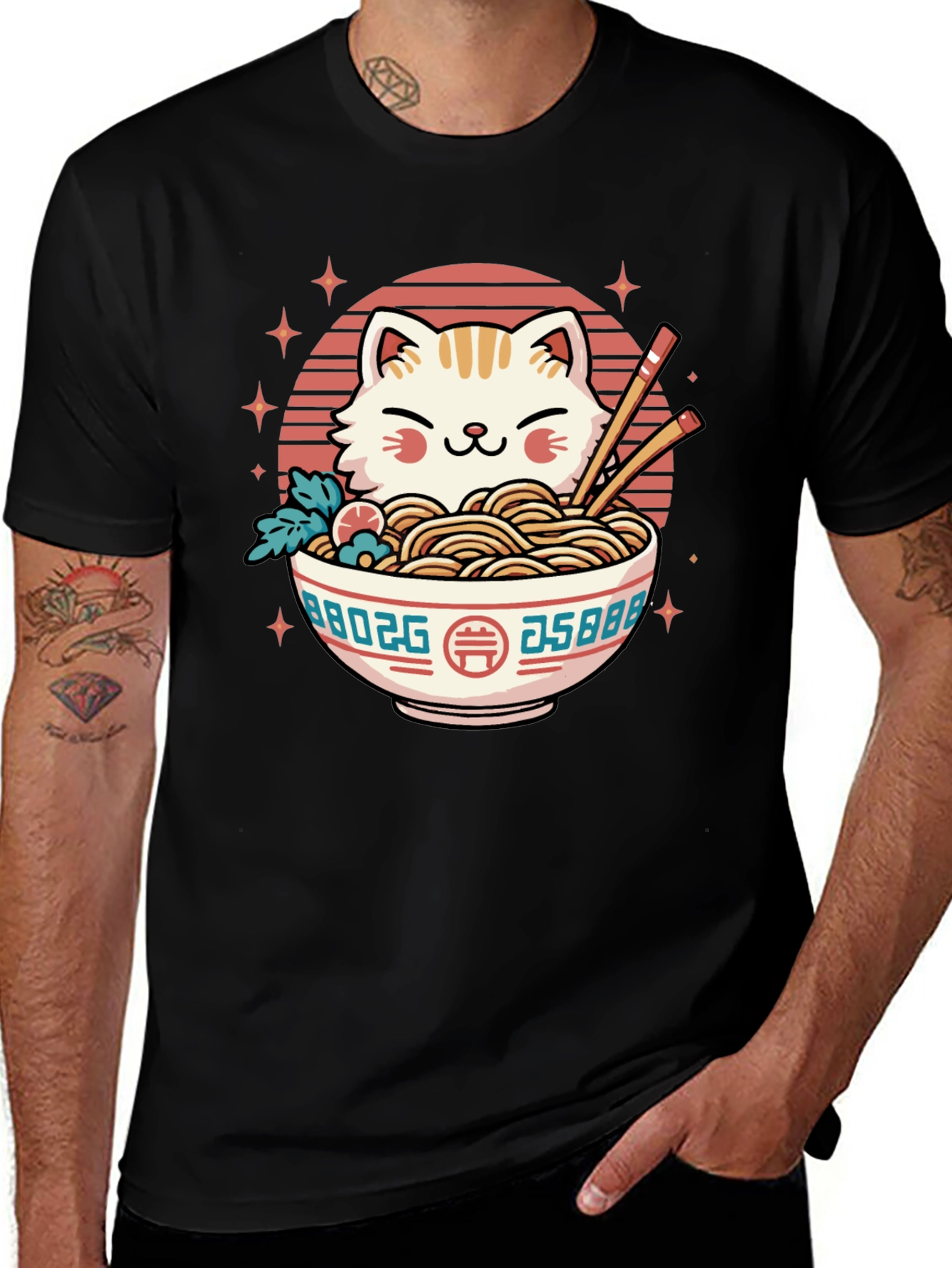 Cat Ramen Bowl Black T-Shirt