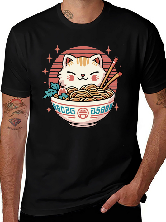 Cat Ramen Bowl Black T-Shirt