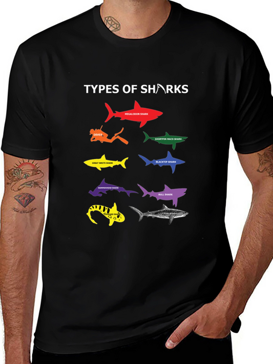Types of Sharks Graphic T-Shirt Mens Black Tee