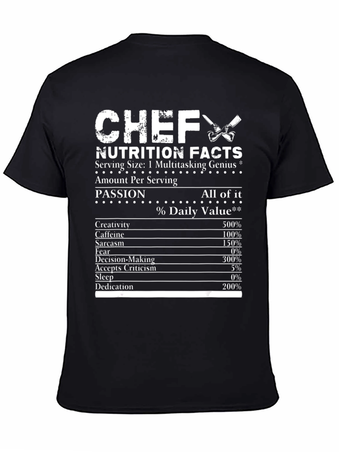 Chef Nutrition Facts T-Shirt Multitasking Genius Tee